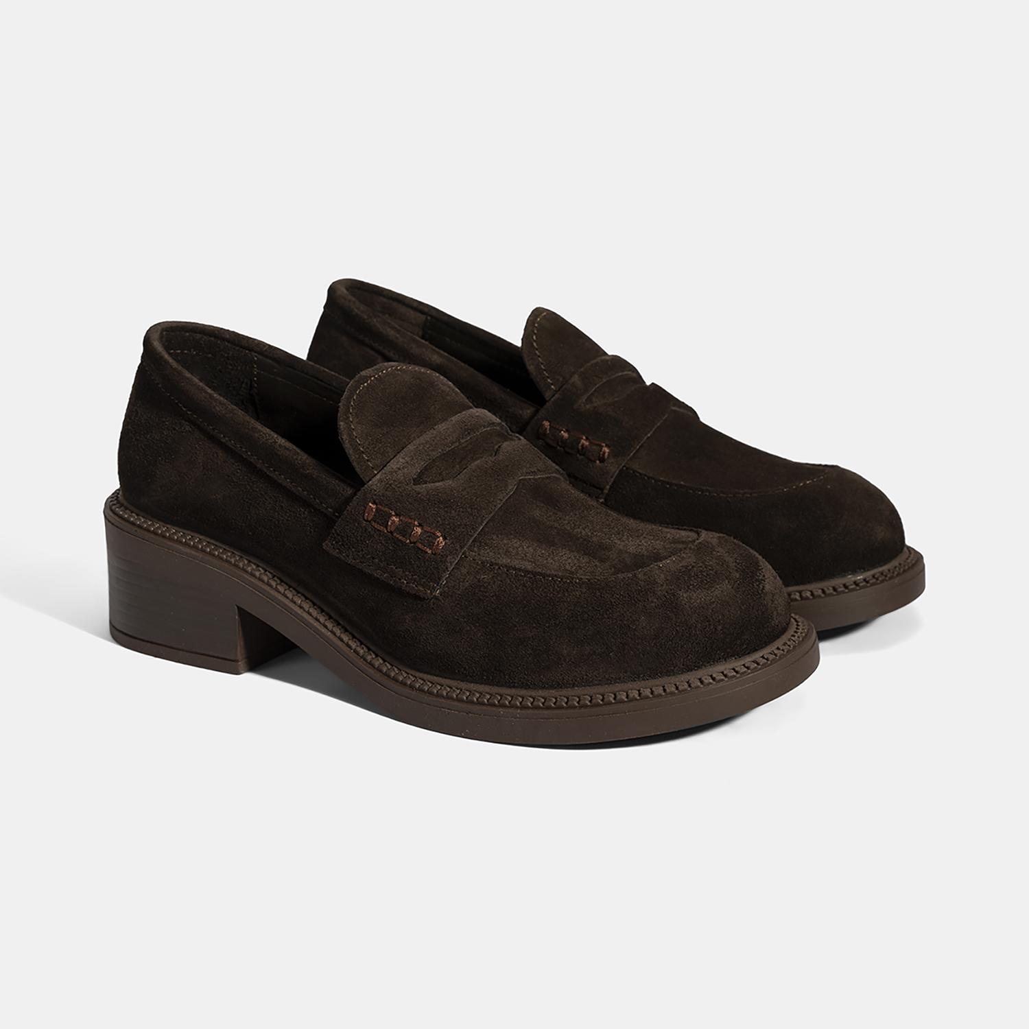 Kadın Kahve Topuklu Süet Loafer