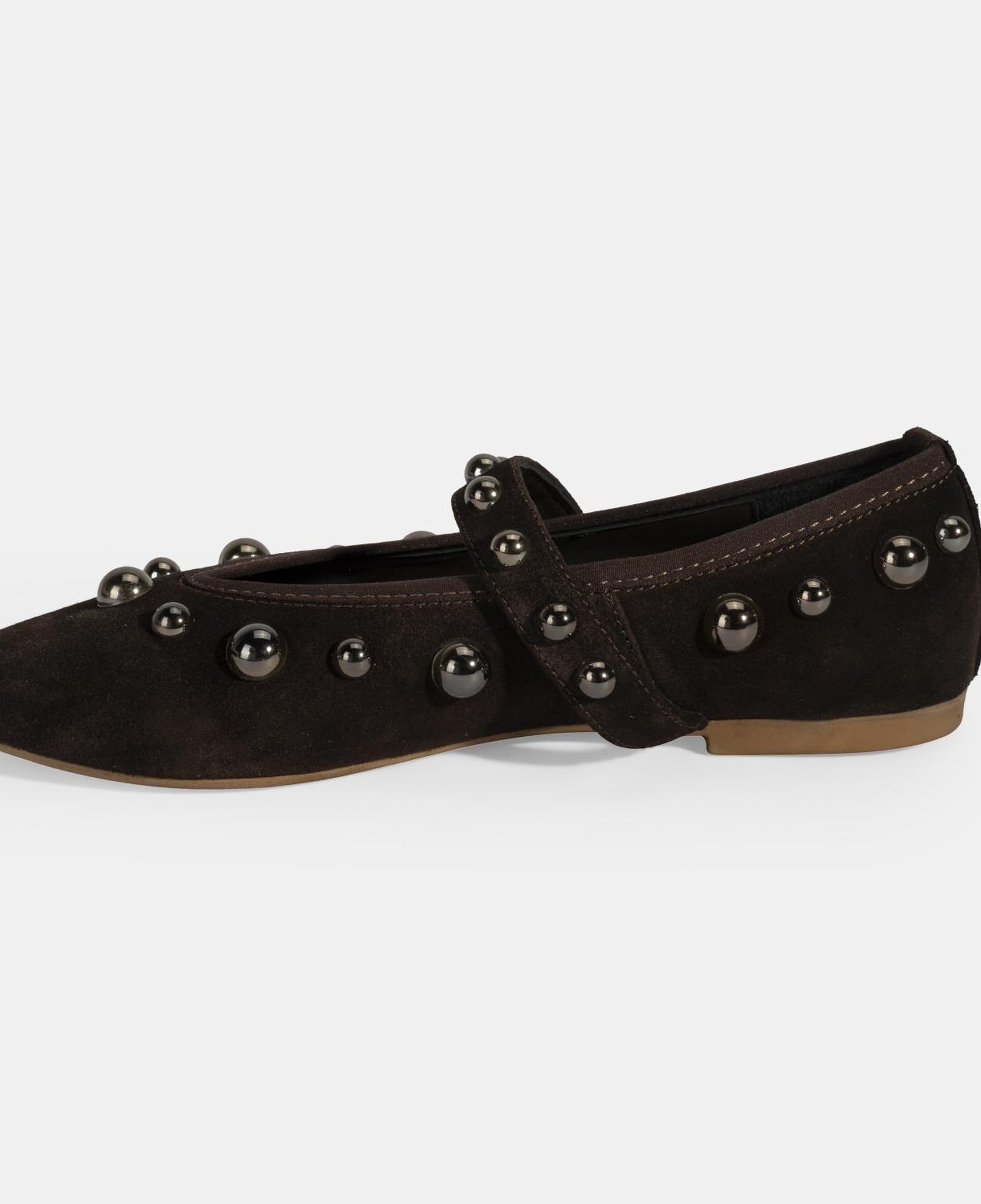 Kadın Kahve Metal Zımba Detaylı Mary Jane Babet