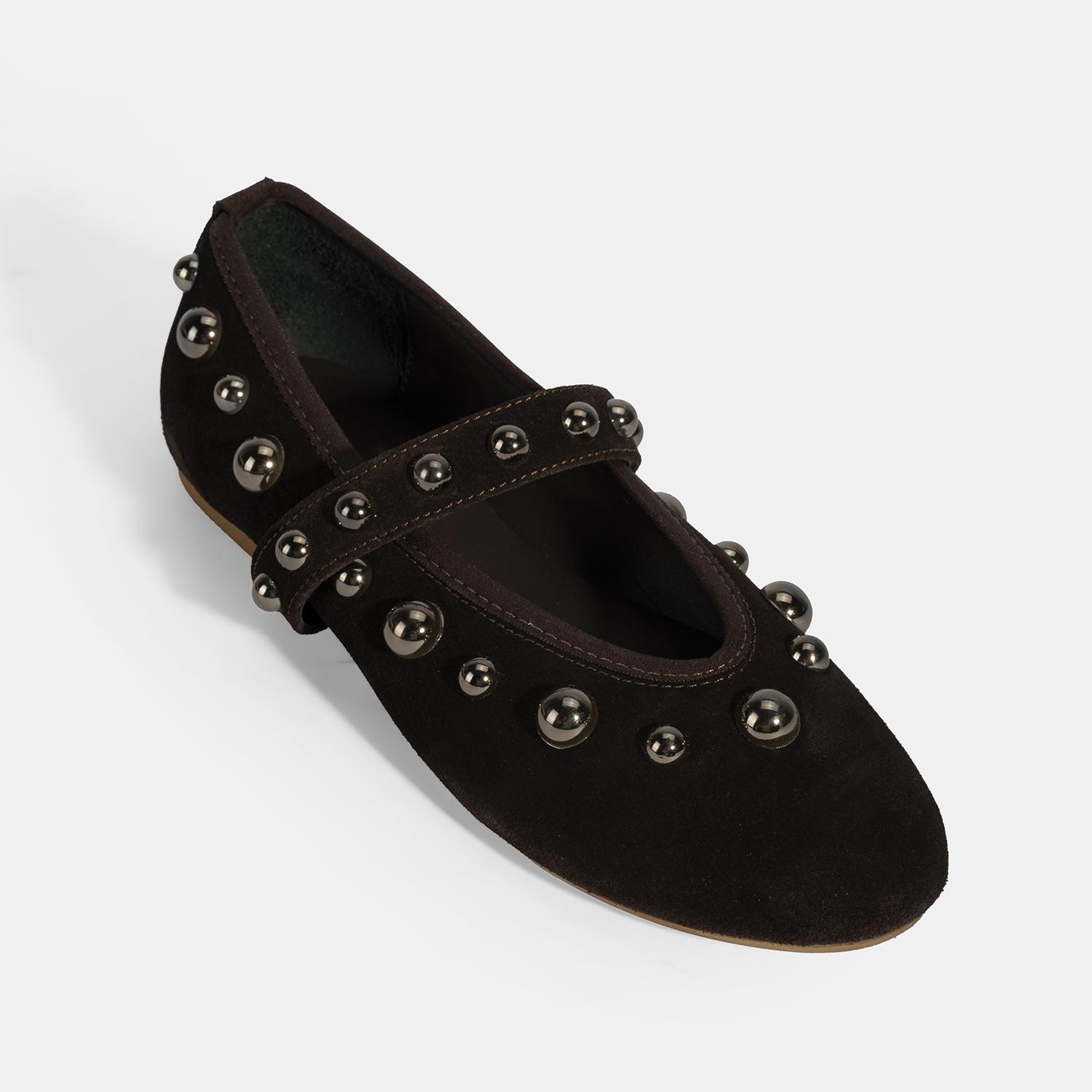 Kadın Kahve Metal Zımba Detaylı Mary Jane Babet