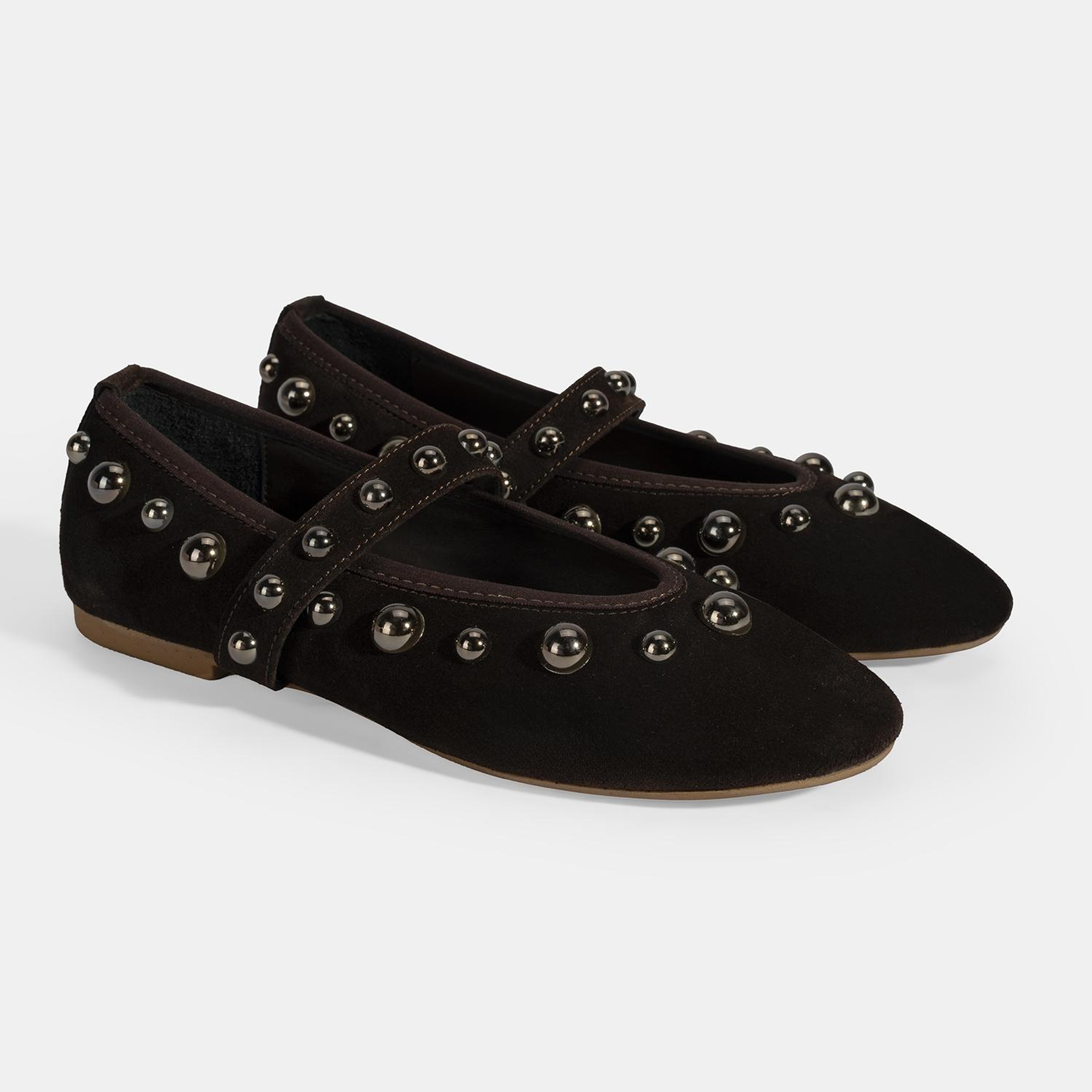 Kadın Kahve Metal Zımba Detaylı Mary Jane Babet