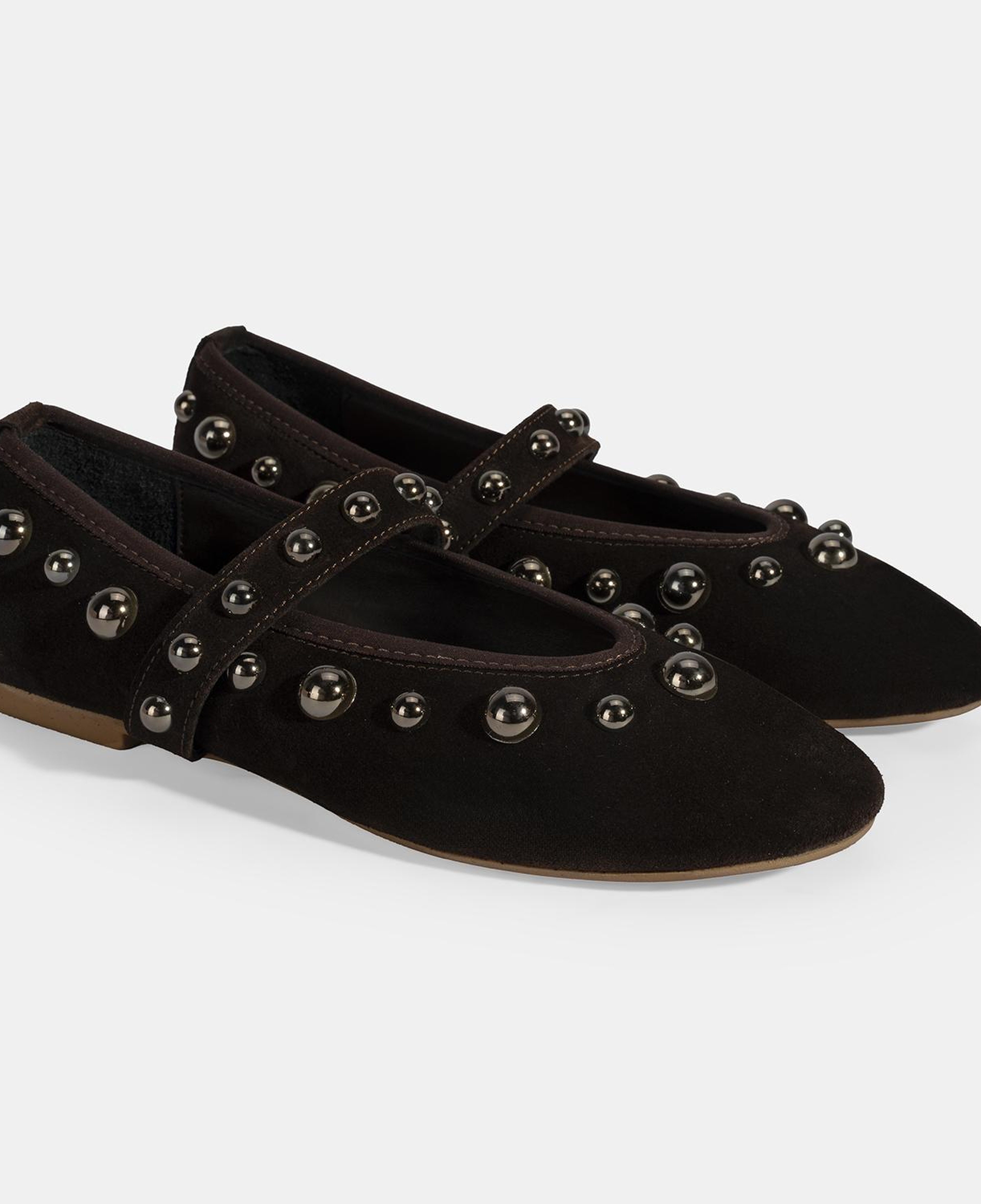 Kadın Kahve Metal Zımba Detaylı Mary Jane Babet