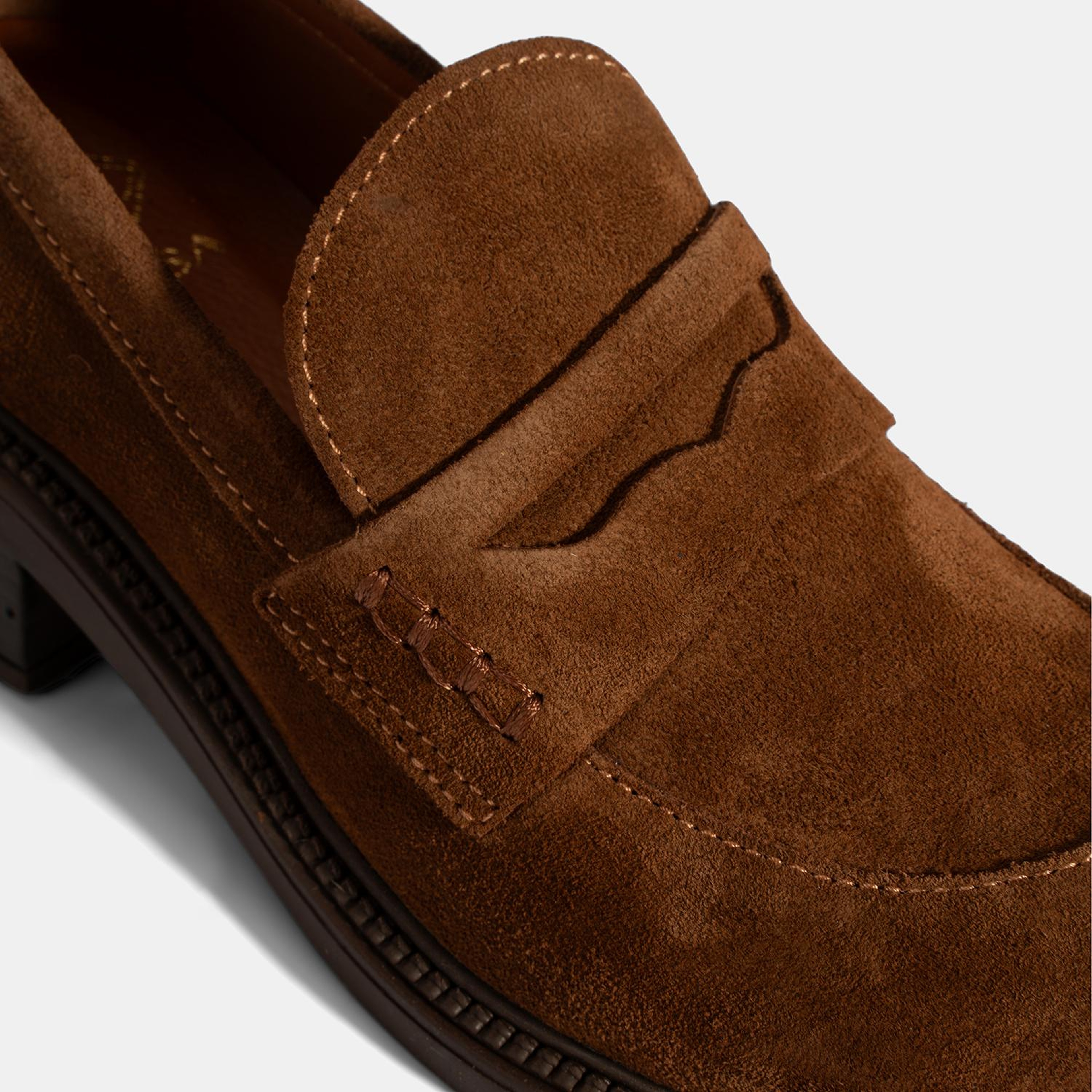 Kadın Taba Topuklu Süet Loafer