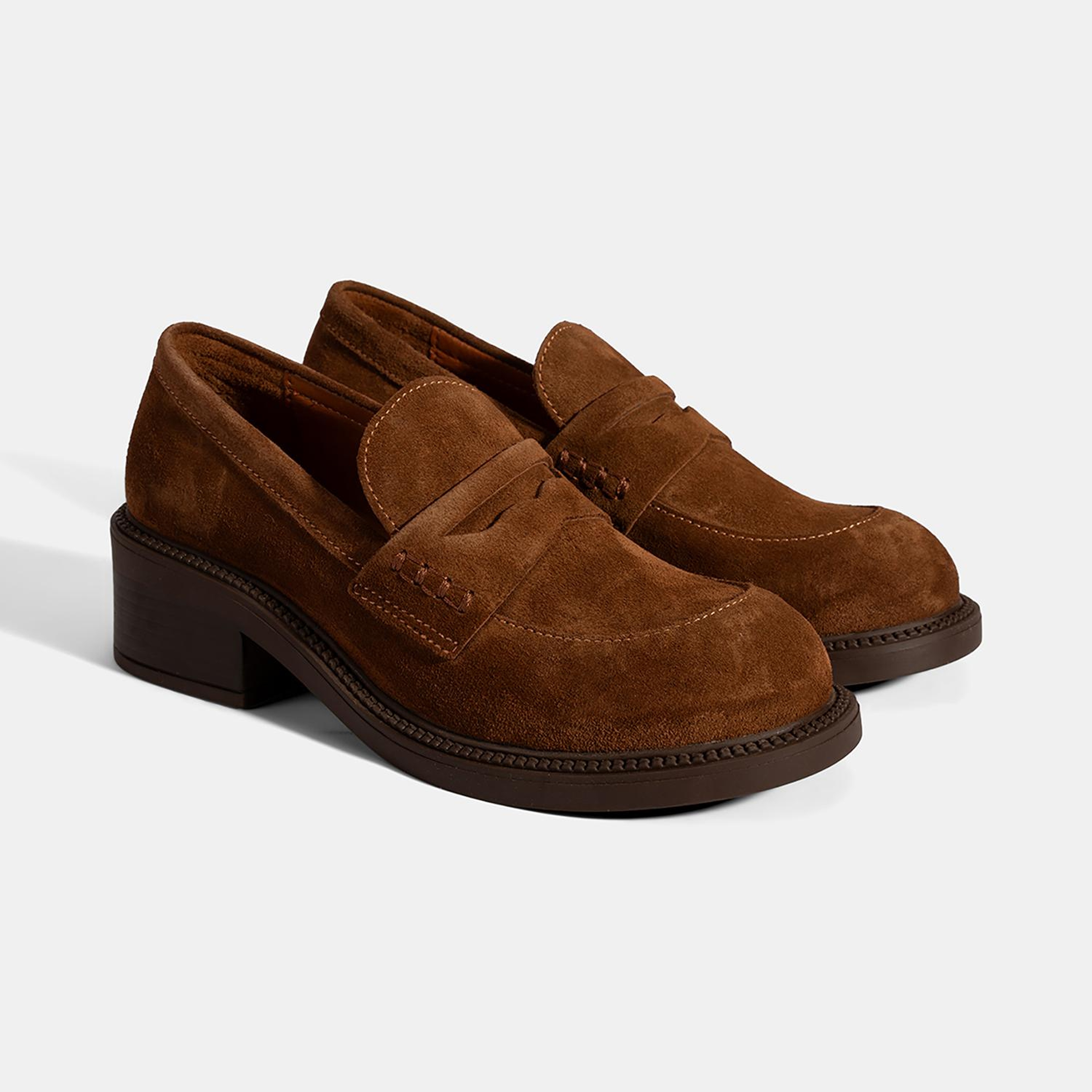 Kadın Taba Topuklu Süet Loafer