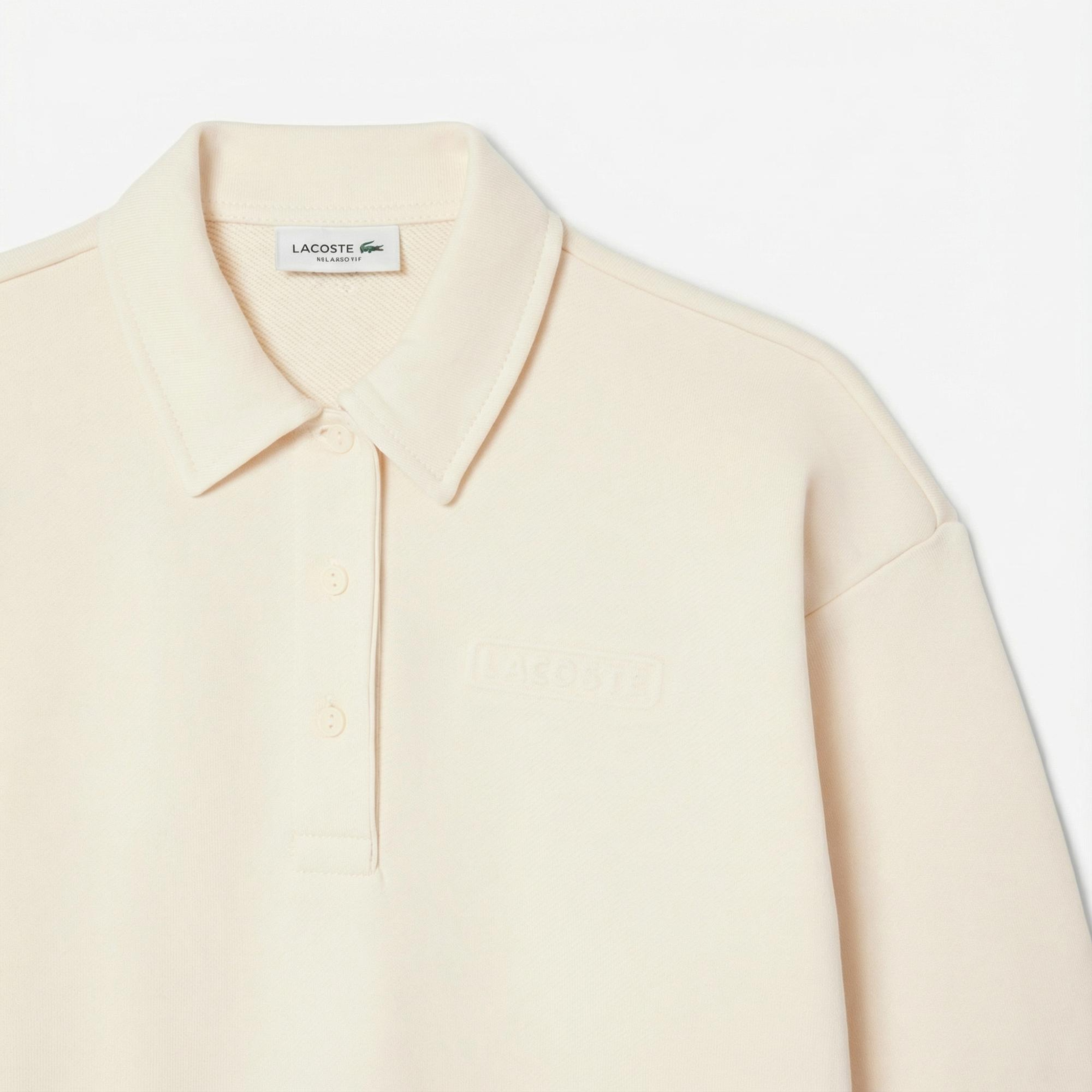 Lacoste Kadın Relaxed Fit Polo Yaka Krem Sweatshirt