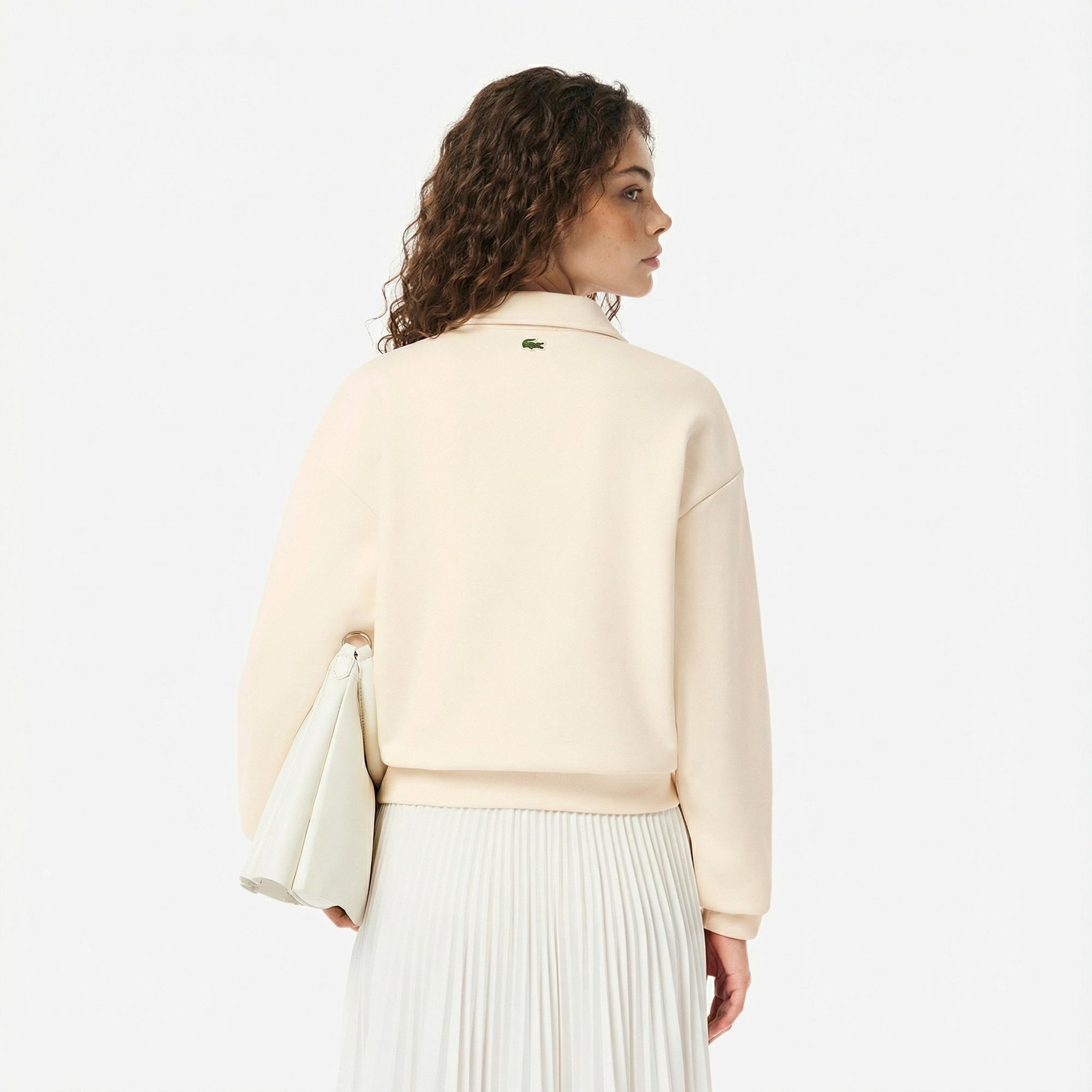 Lacoste Kadın Relaxed Fit Polo Yaka Krem Sweatshirt