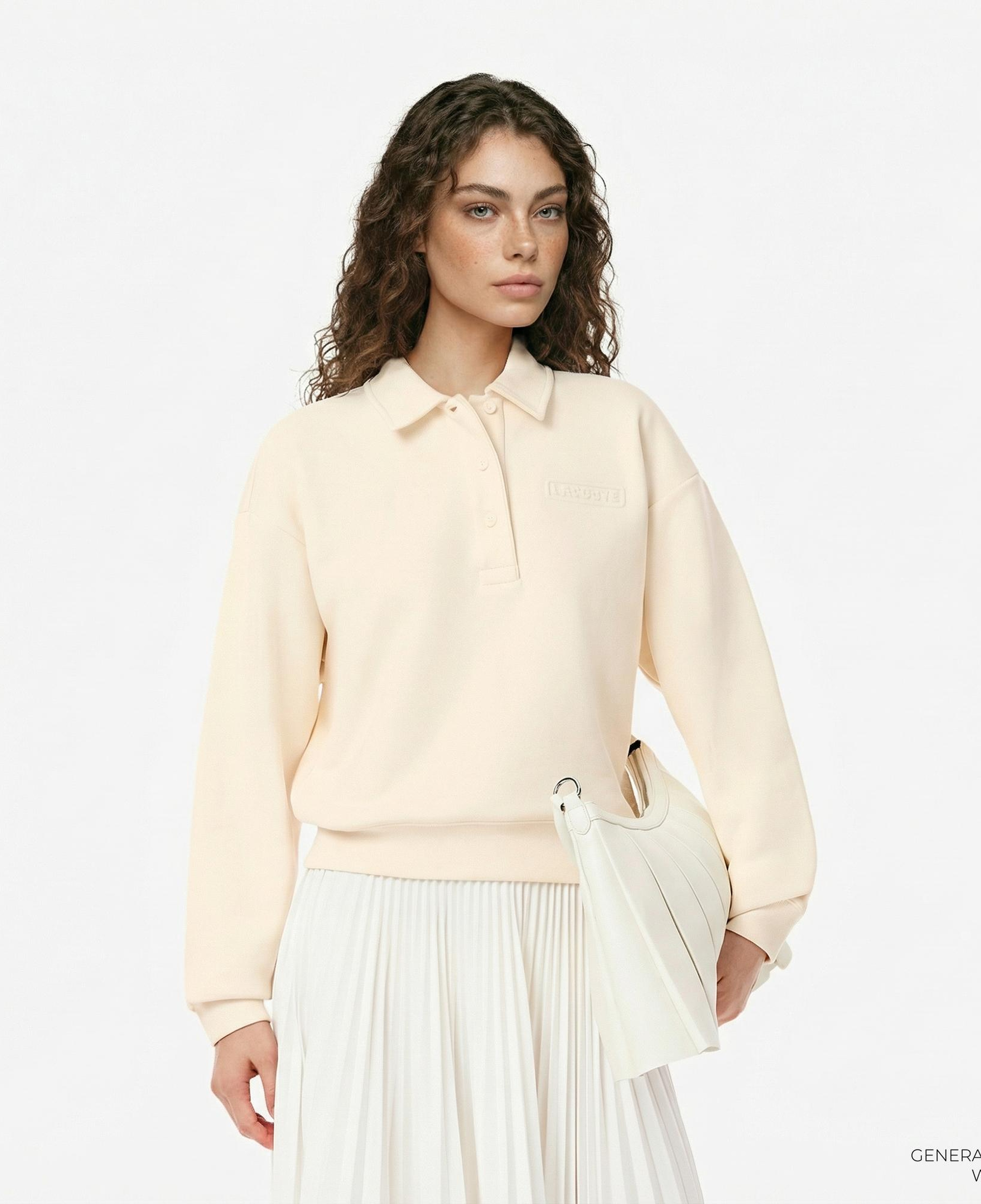 Lacoste Kadın Relaxed Fit Polo Yaka Krem Sweatshirt