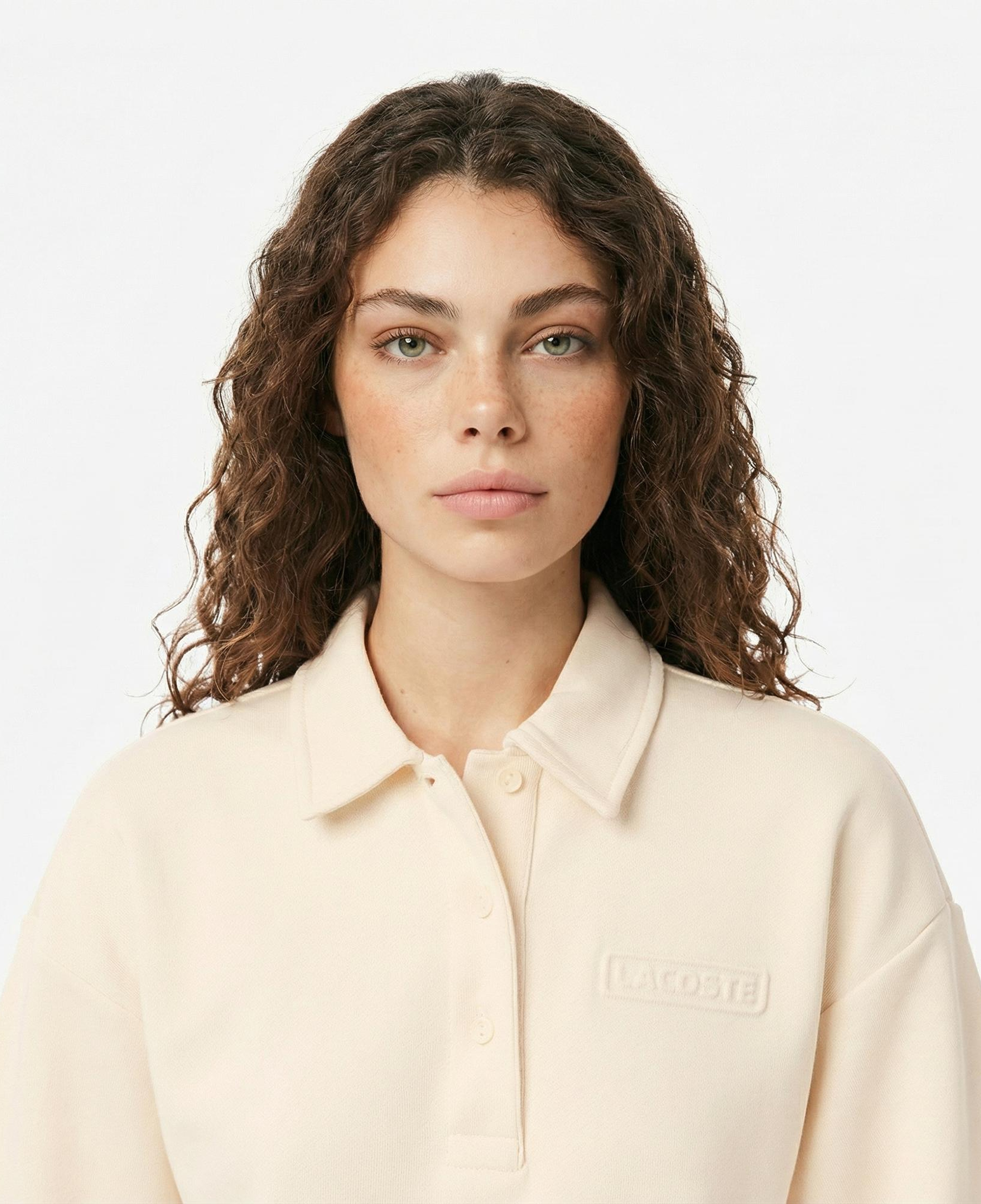 Lacoste Kadın Relaxed Fit Polo Yaka Krem Sweatshirt