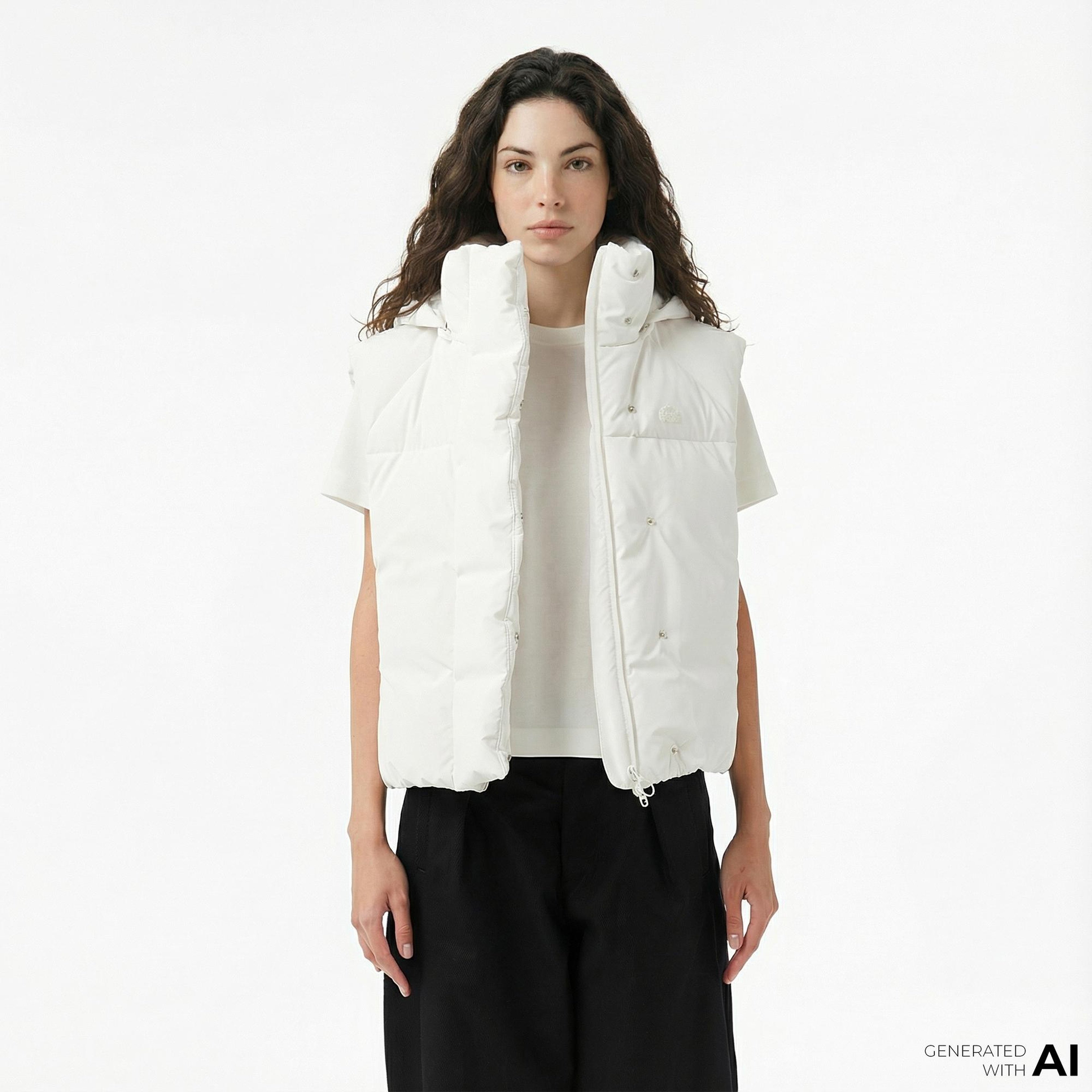 Lacoste Kadın Kapüşonlu Beyaz Yelek