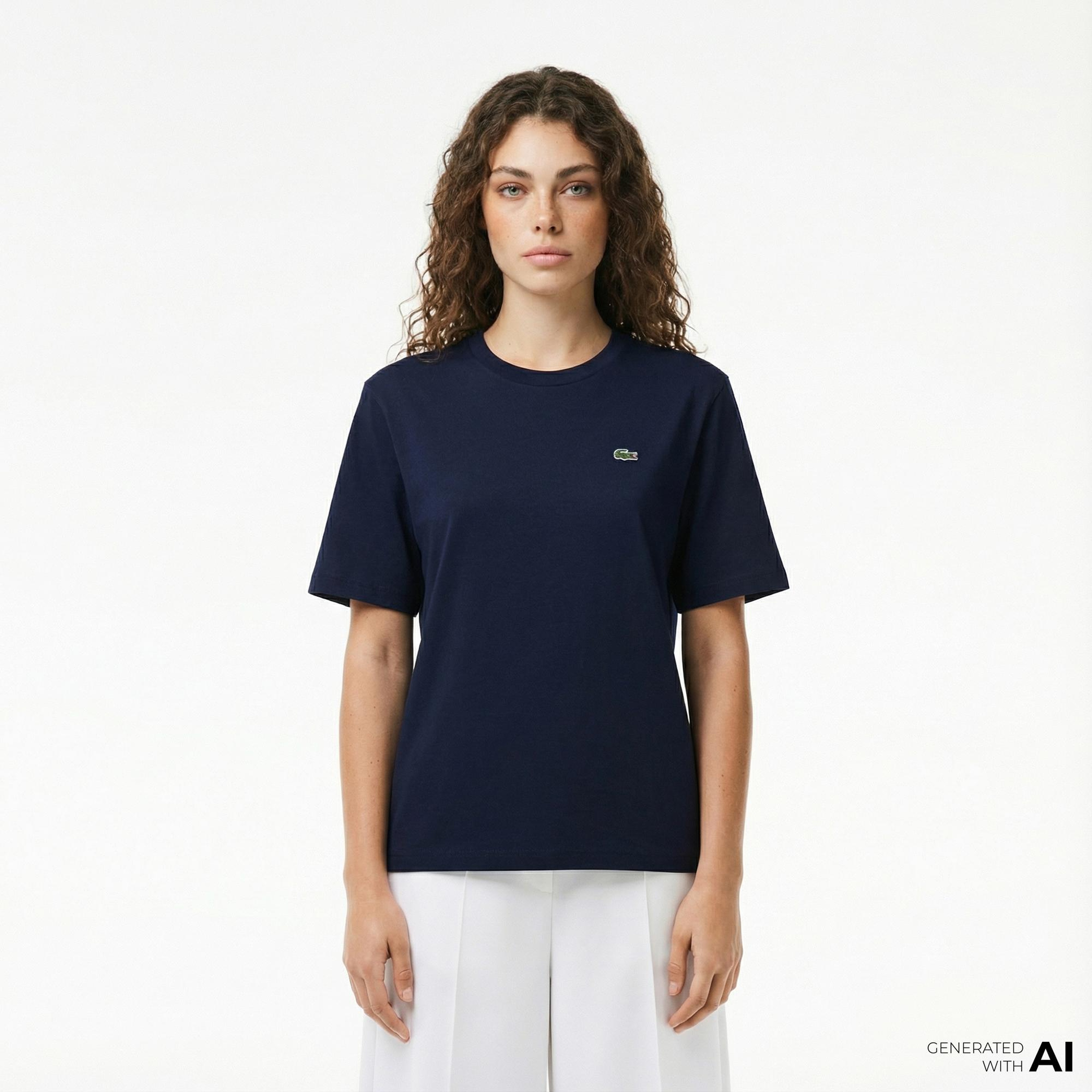 Lacoste Kadın Relaxed Fit Bisiklet Yaka Lacivert T-Shirt