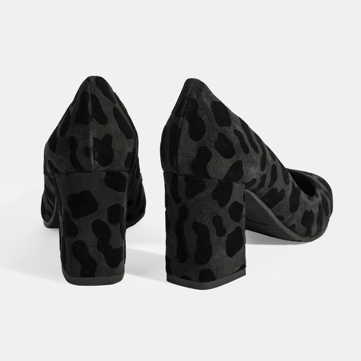 Luca Grossi Kadın Siyah Leopar Topuklu Süet Klasik Ayakkabı