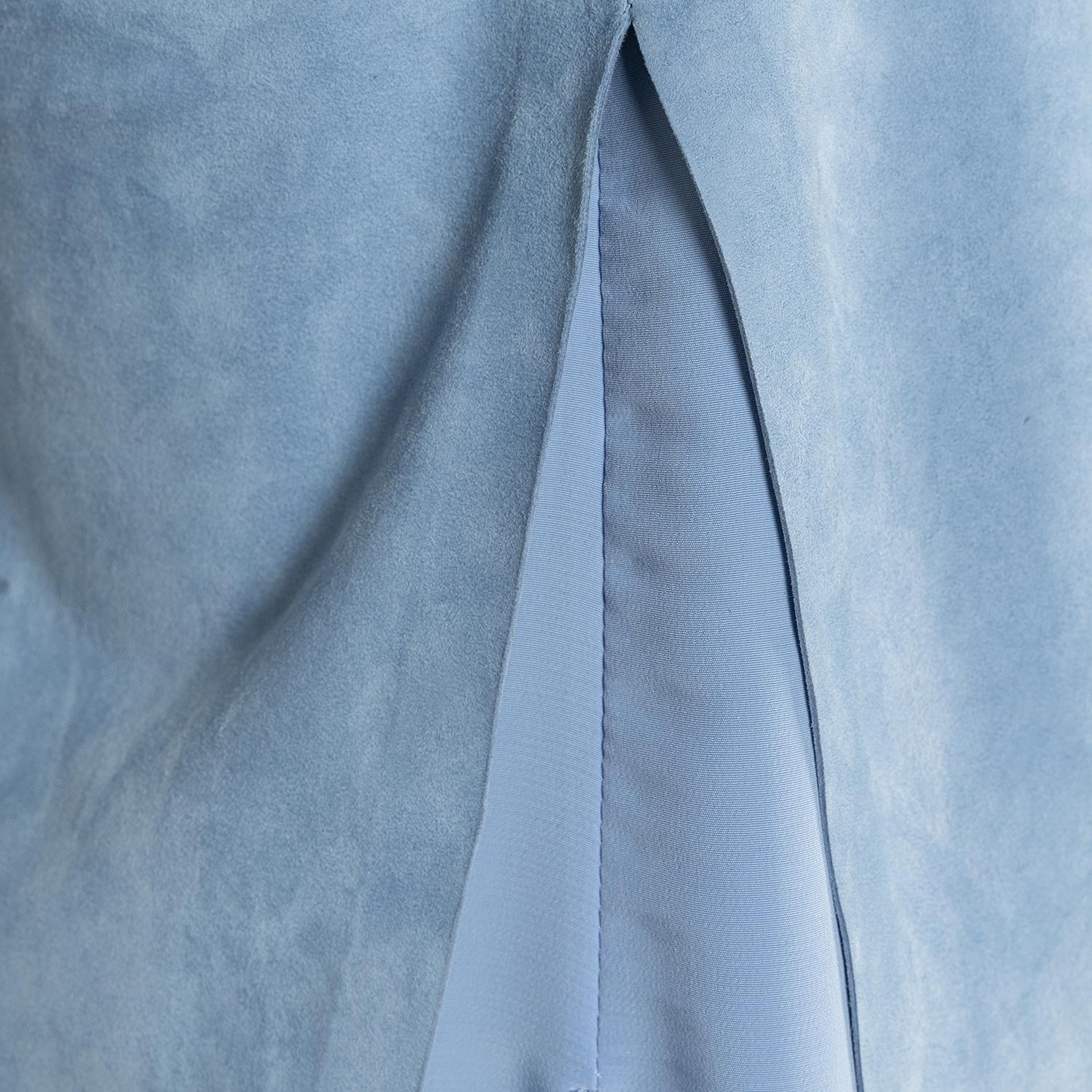 Kadın Mavi Askılı V Yaka Süet Bluz