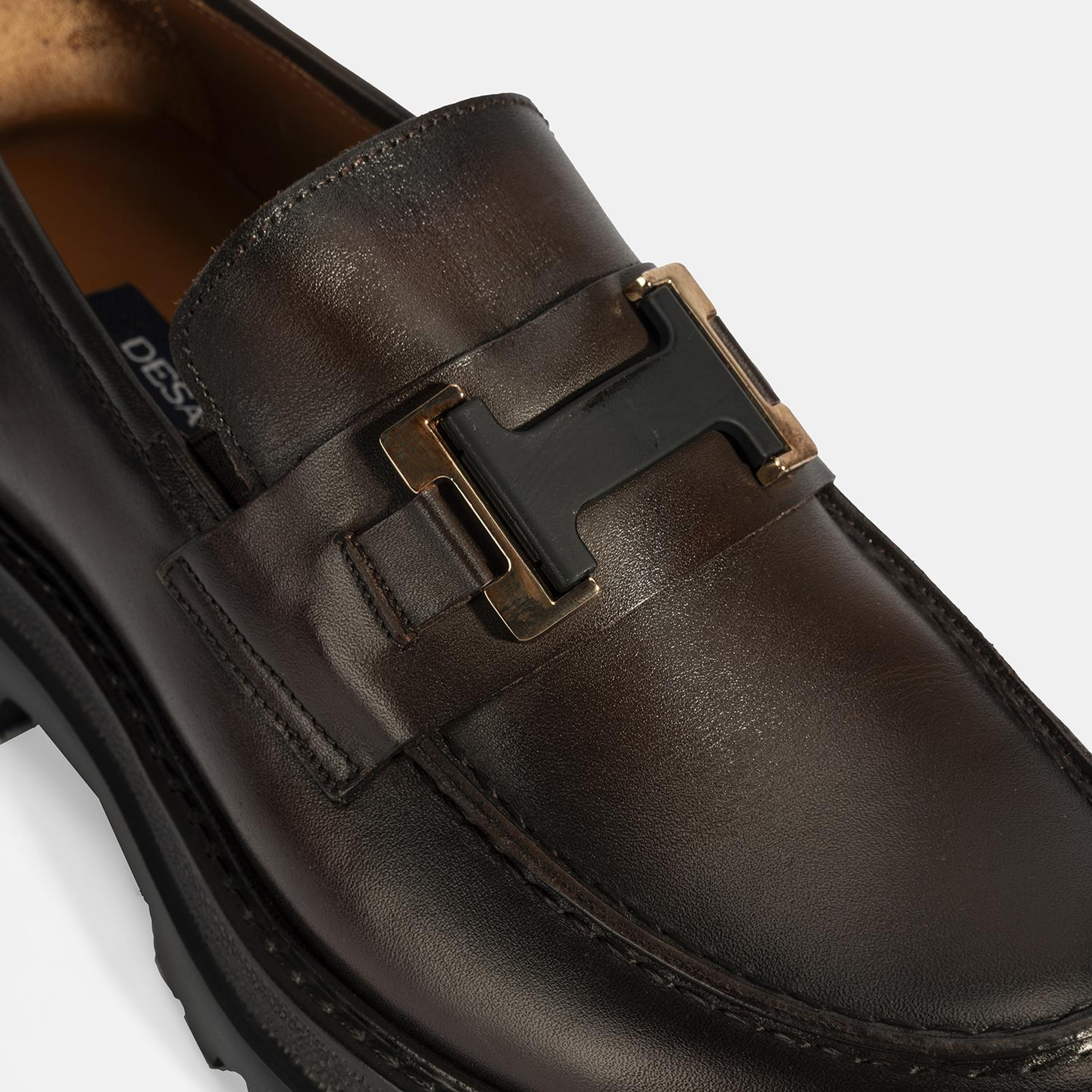 Erkek Kahve Metal Toka Detaylı Deri Loafer