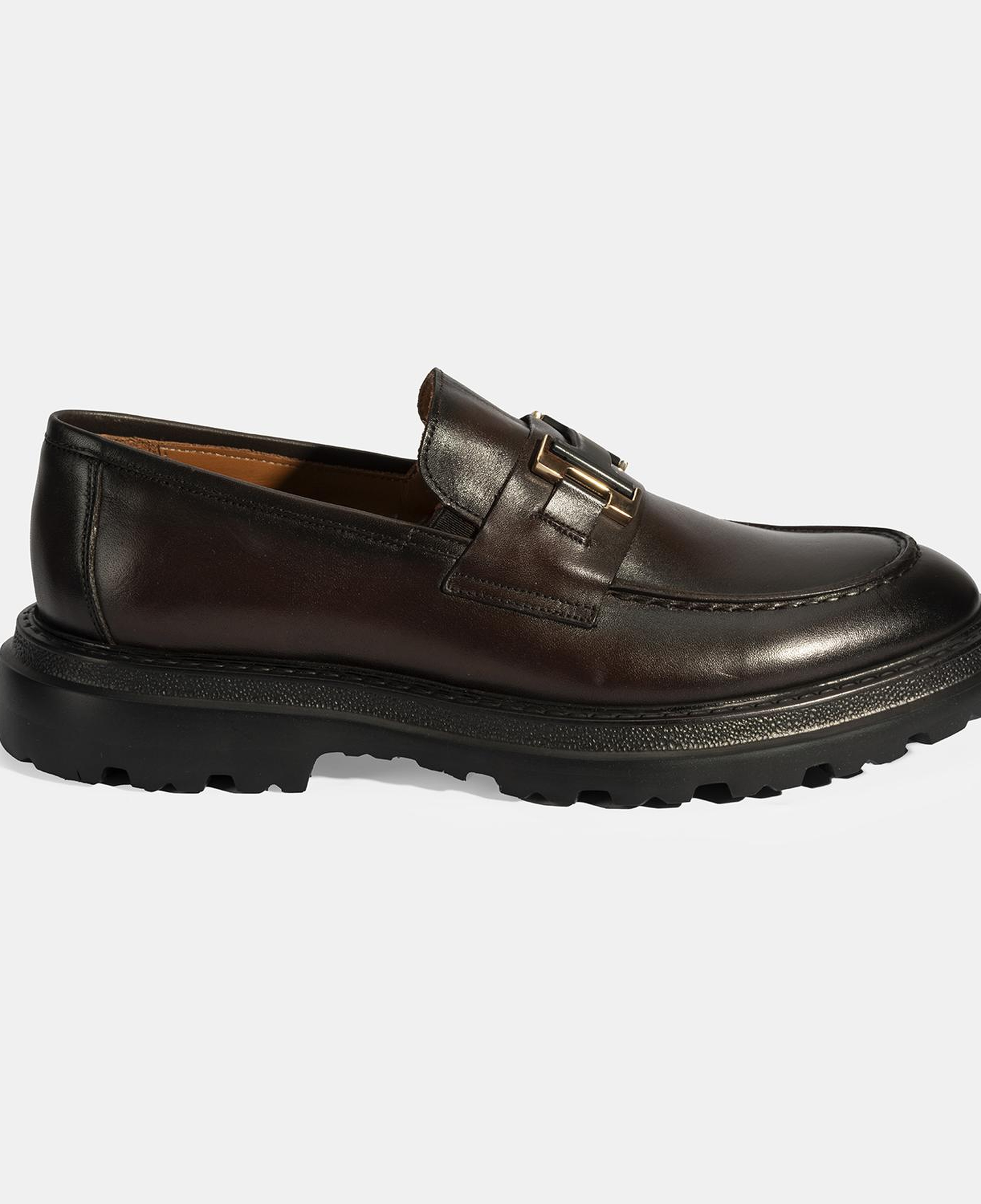 Erkek Kahve Metal Toka Detaylı Deri Loafer