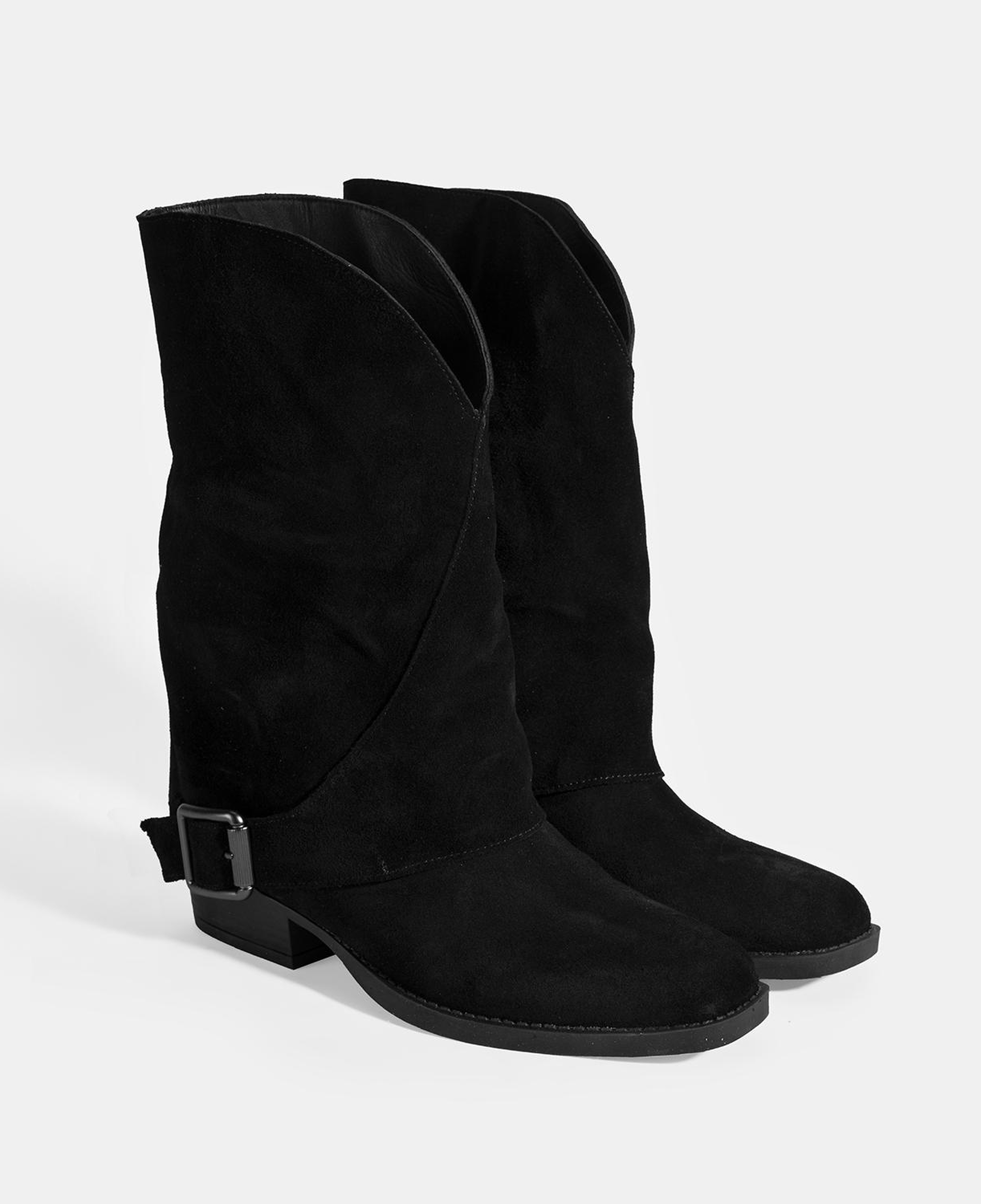 Kadın Siyah Katlama Detaylı Süet Bot