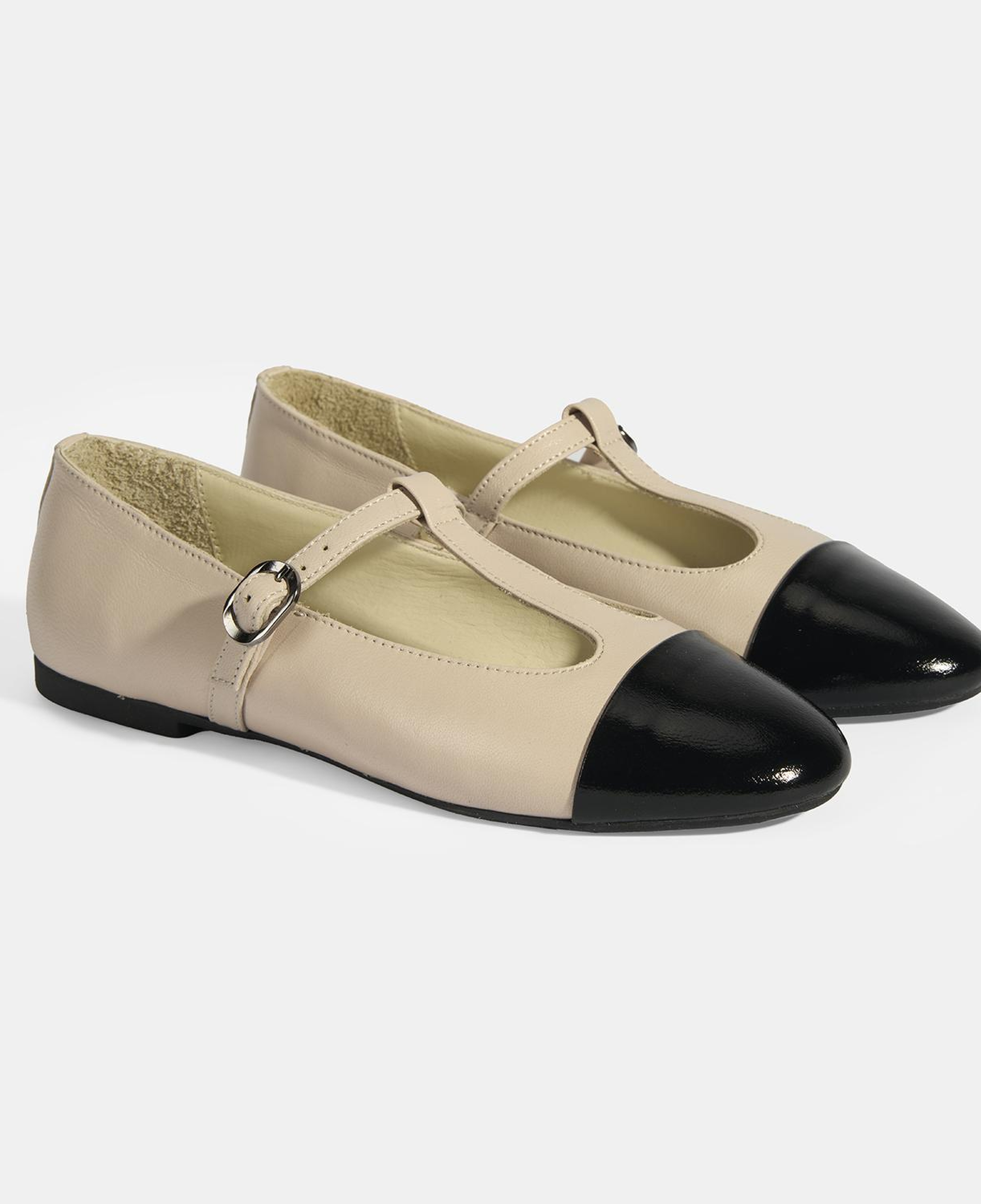 Kadın Krem Rugan T-Bant Mary Jane Babet