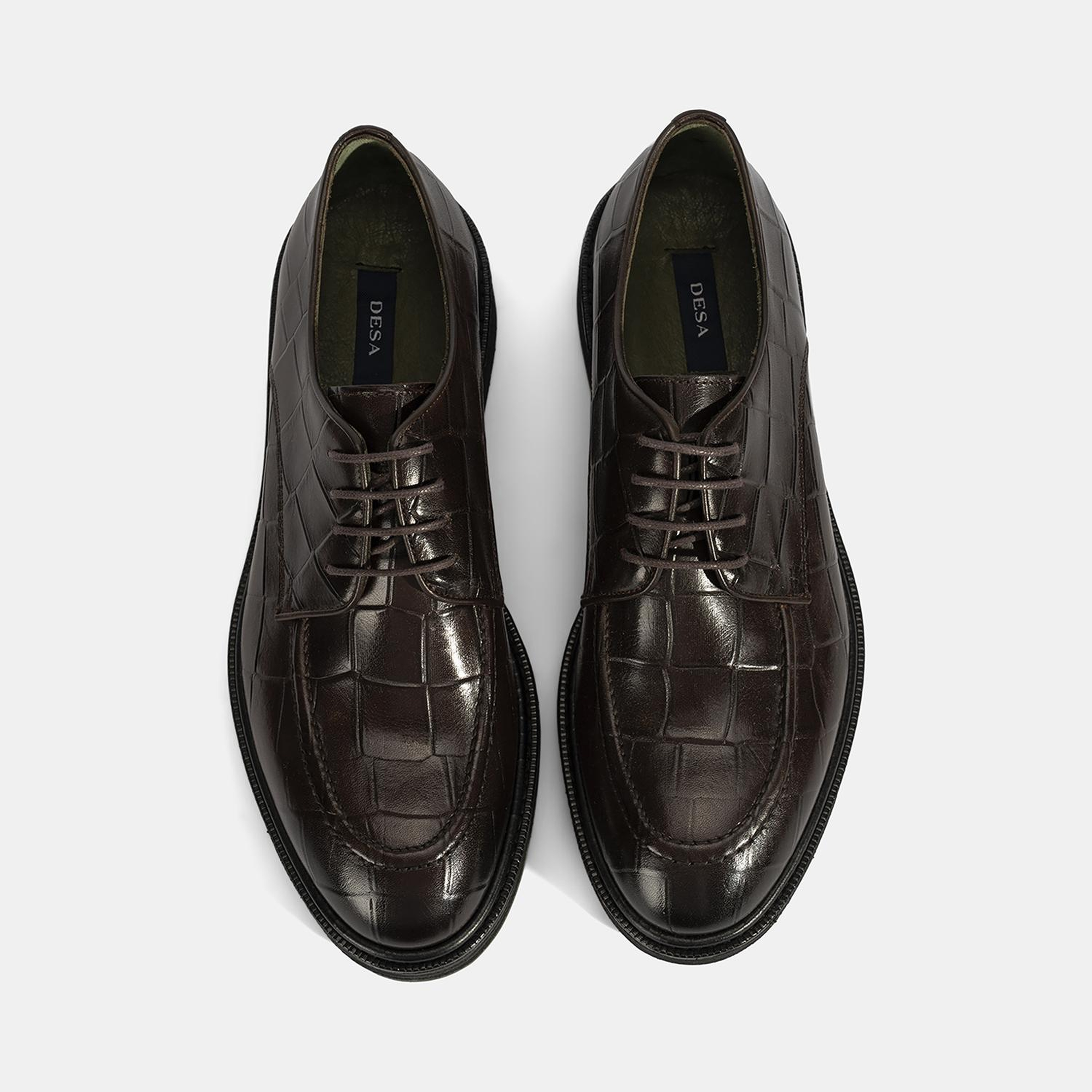 Erkek Kahve Bağcıklı Kroko Baskılı Deri Klasik Ayakkabı