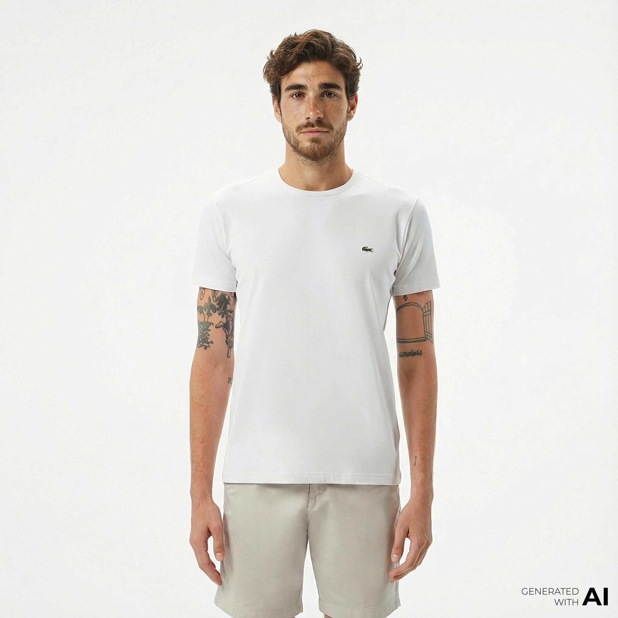 Lacoste Erkek Slim Fit Bisiklet Yaka Beyaz T-Shirt