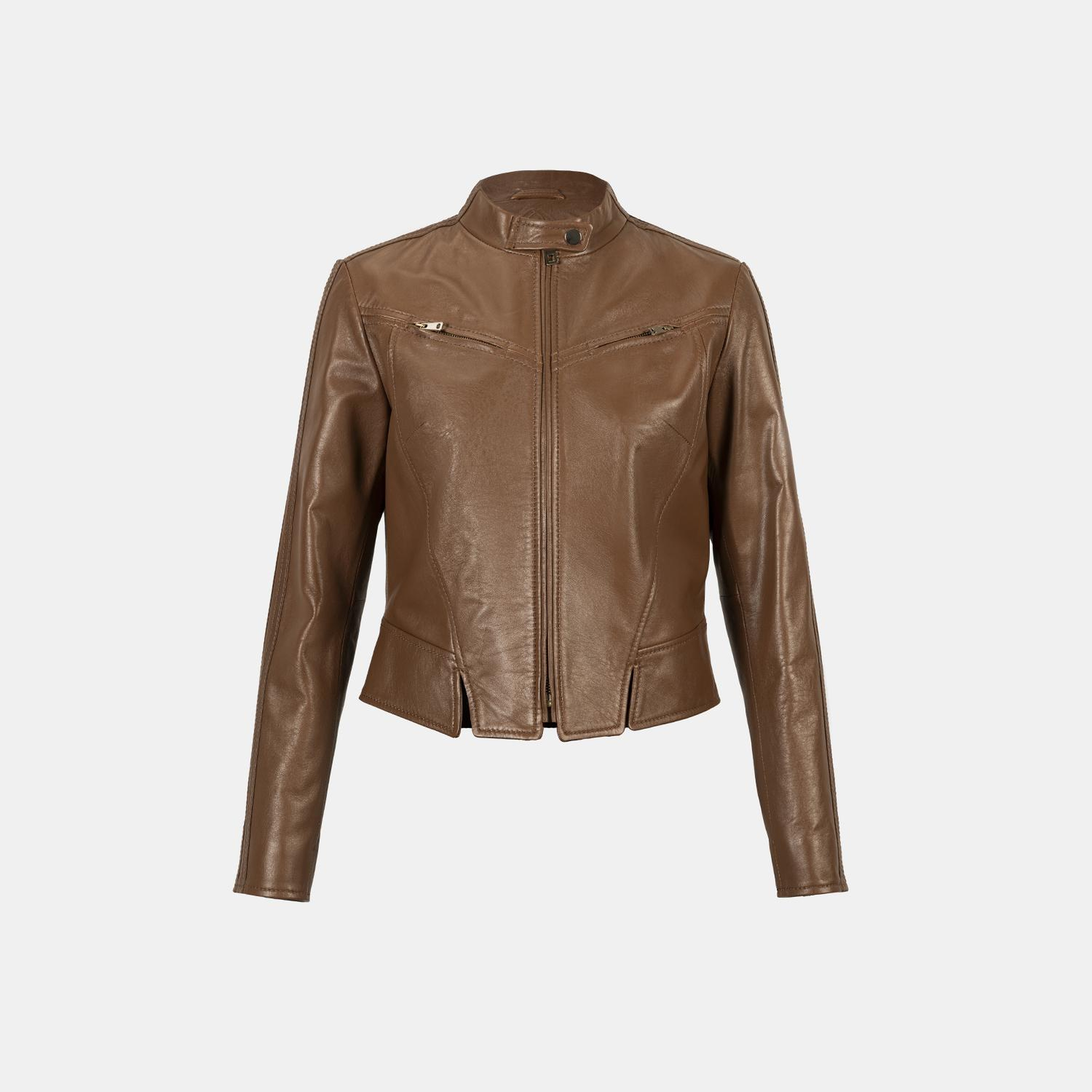 Kadın Taba Deri Biker Ceket