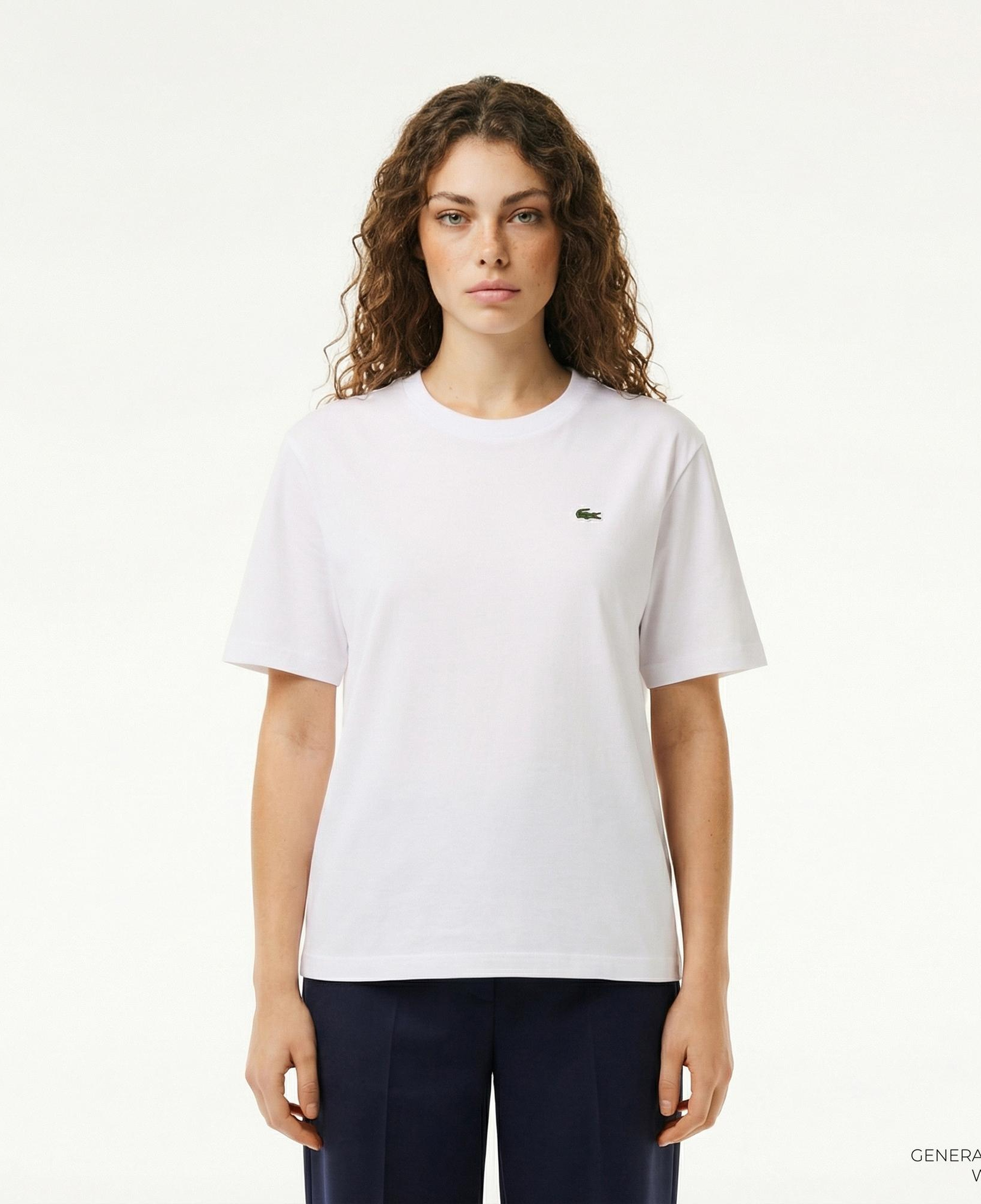 Lacoste Kadın Relaxed Fit Bisiklet Yaka Beyaz T-Shirt