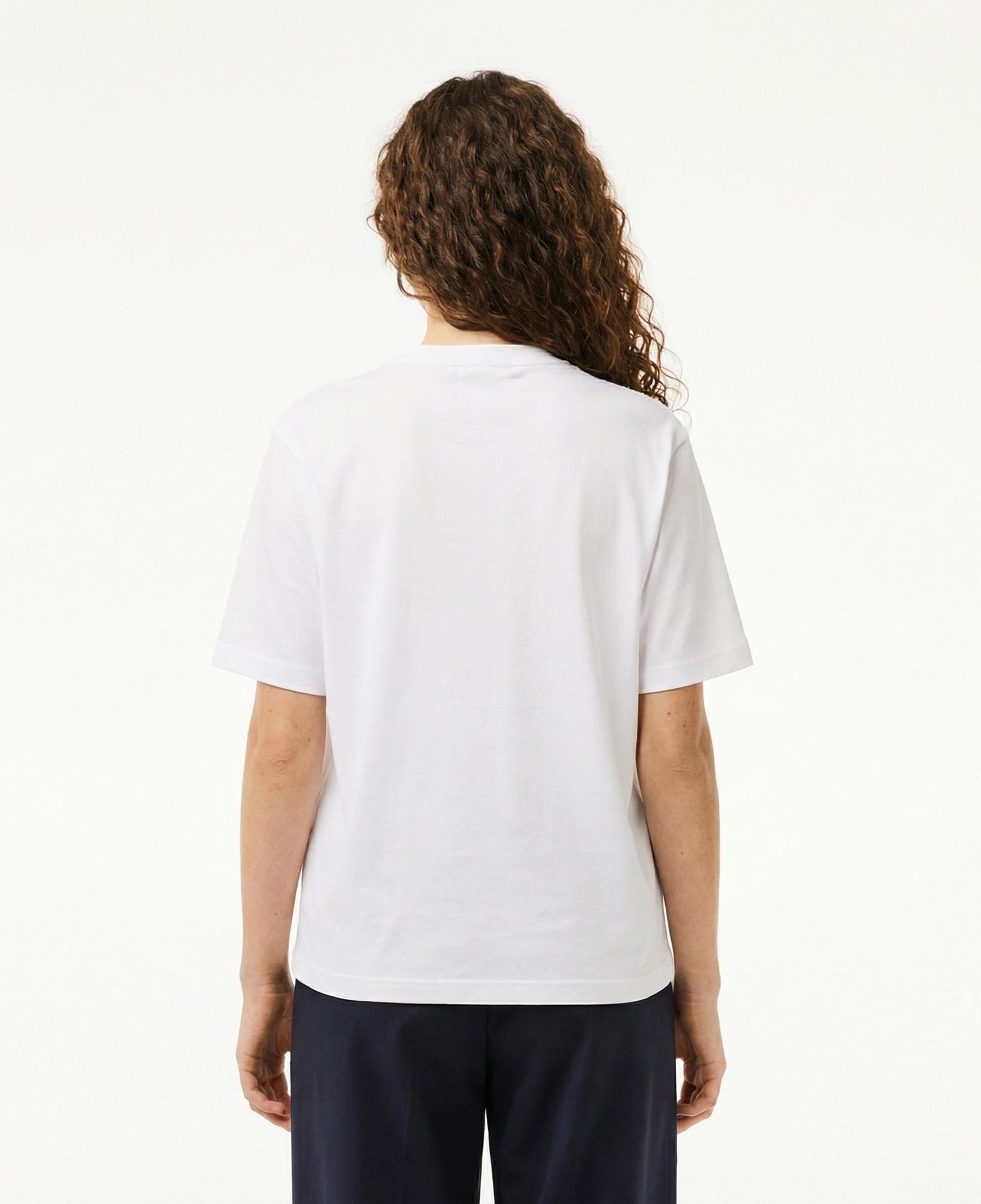 Lacoste Kadın Relaxed Fit Bisiklet Yaka Beyaz T-Shirt