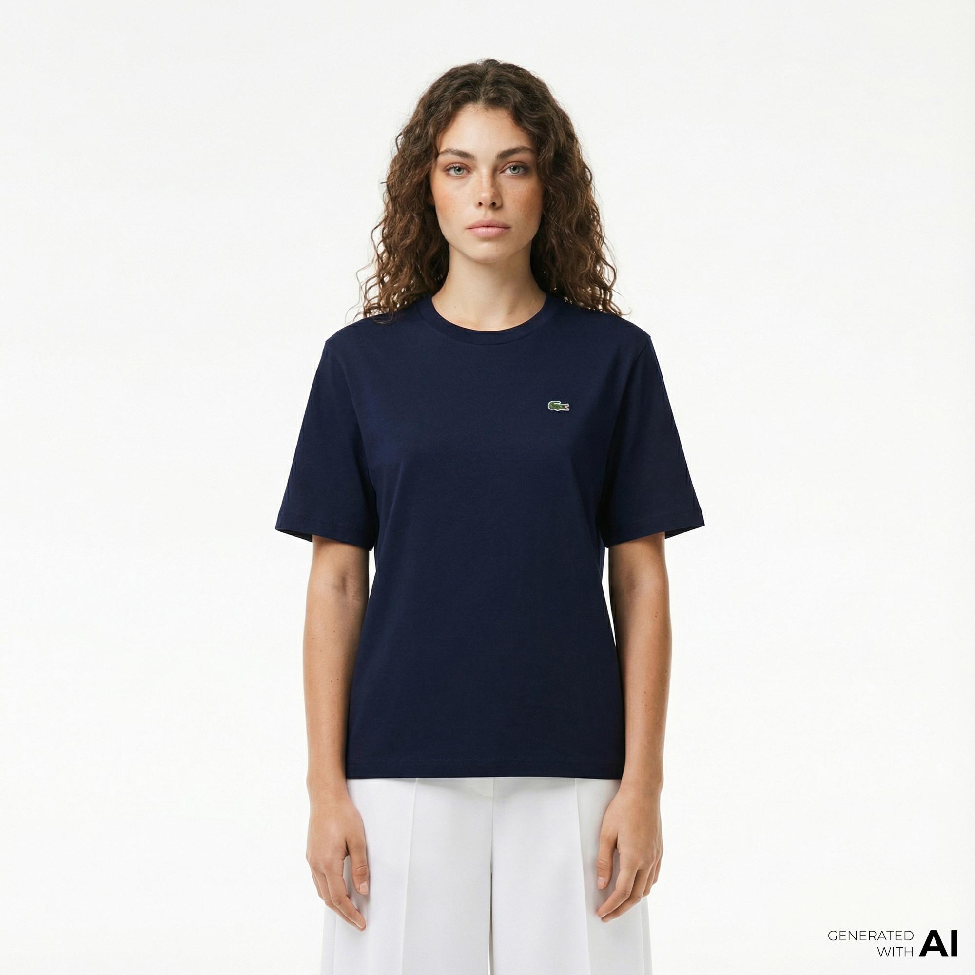 Lacoste Kadın Relaxed Fit Bisiklet Yaka Lacivert T-Shirt