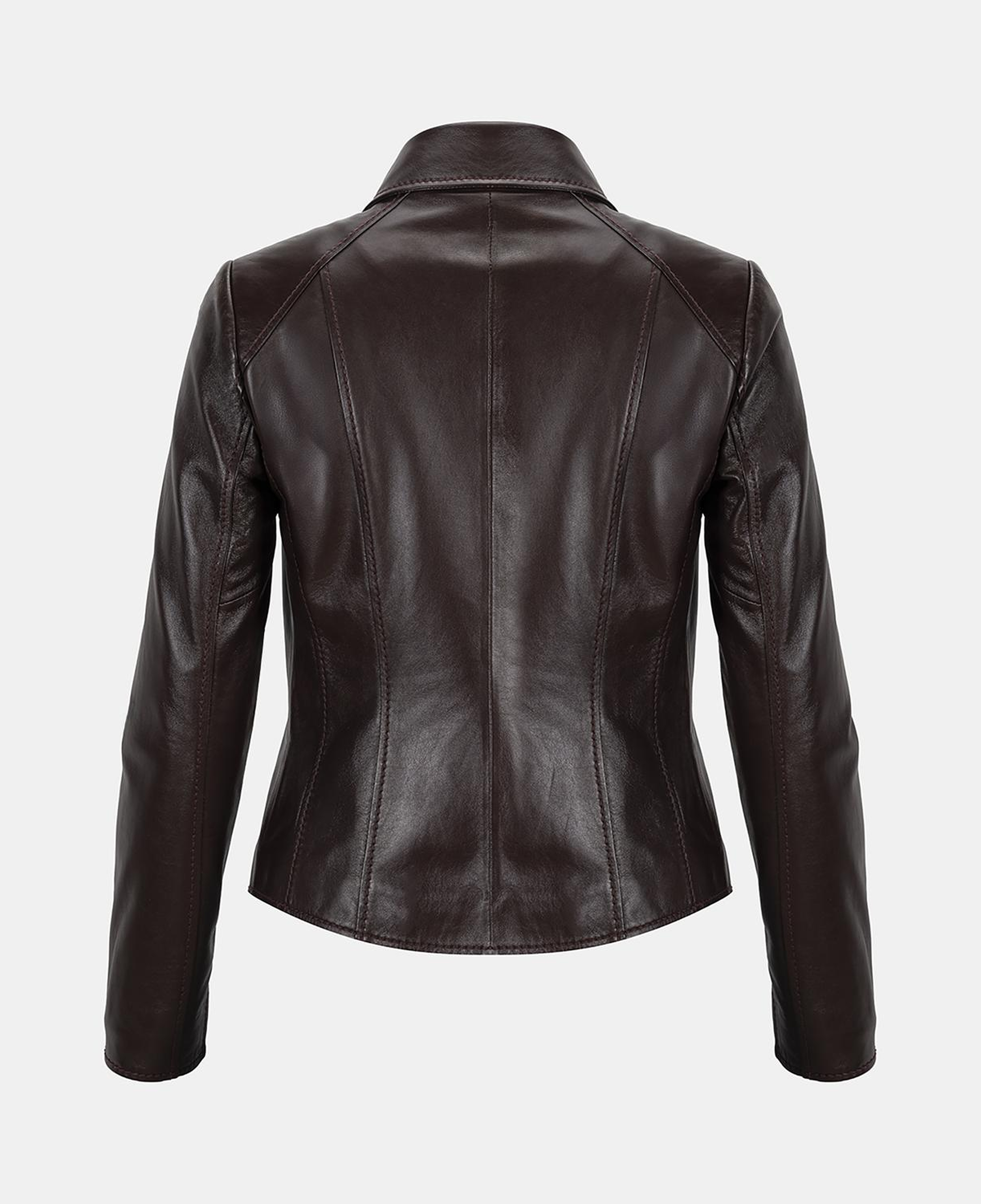Kadın Bordo Gömlek Yakalı Fit Deri Ceket