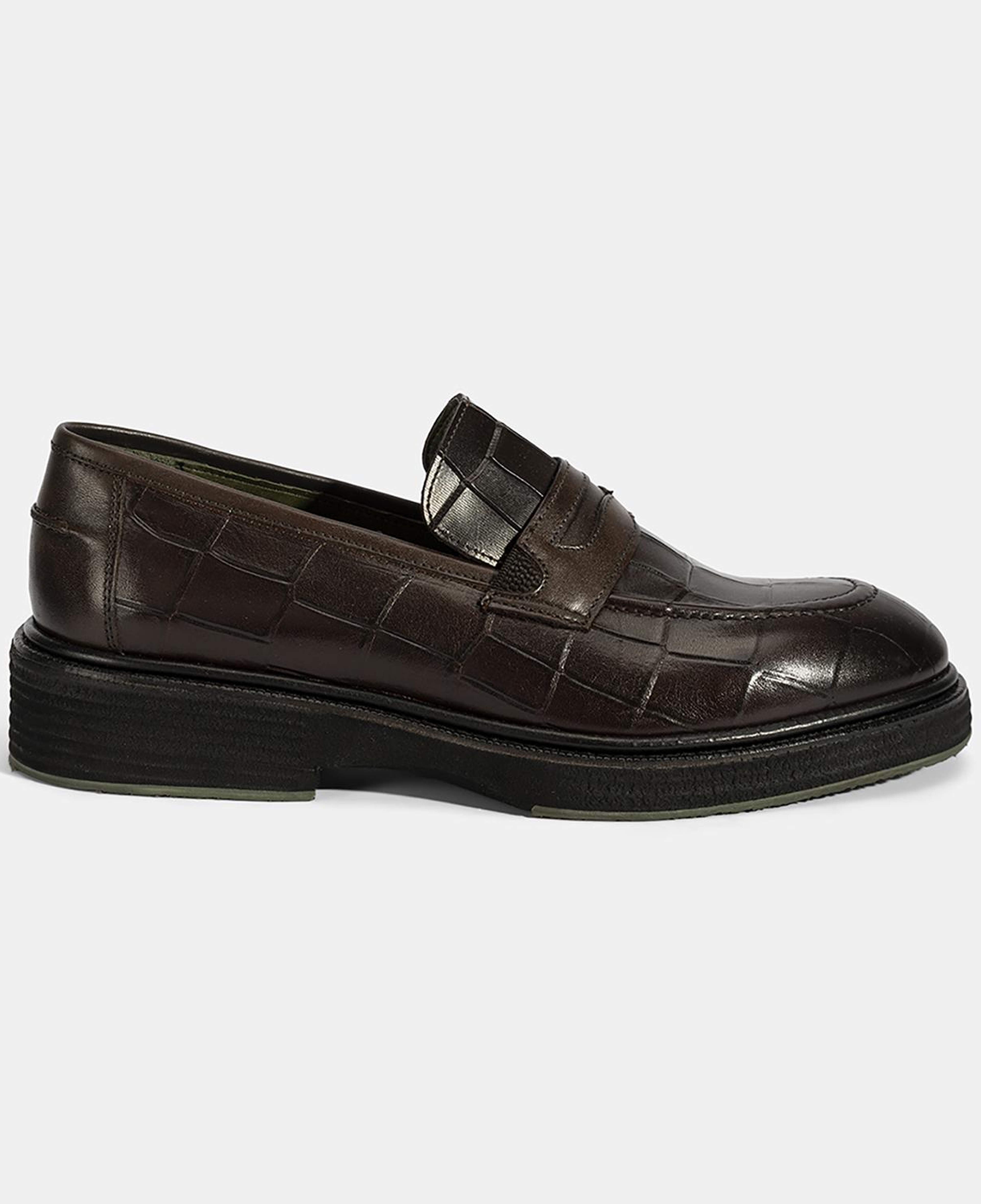 Erkek Kahve Kroko Baskılı Deri Loafer