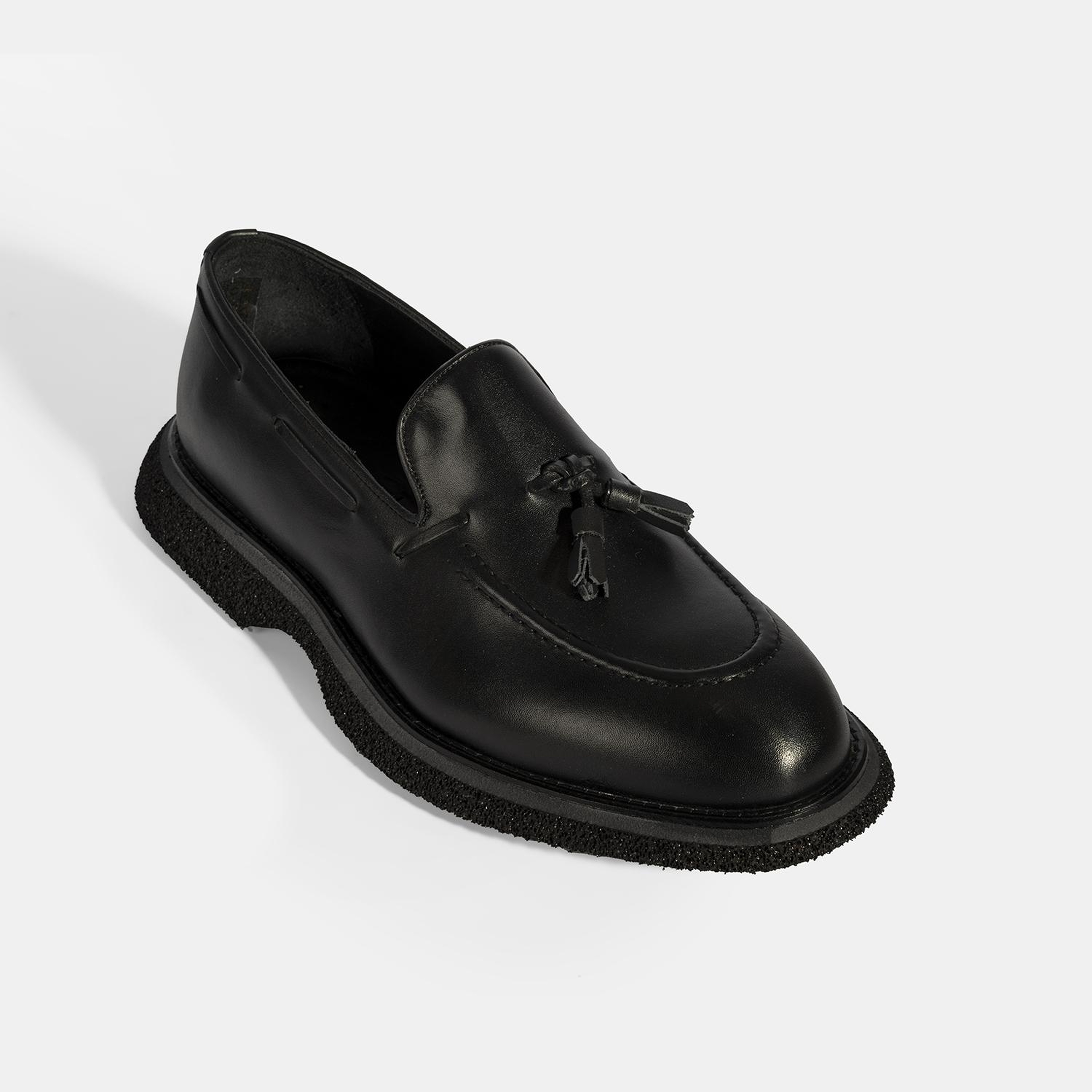 Erkek Siyah Püskül Detaylı Deri Loafer