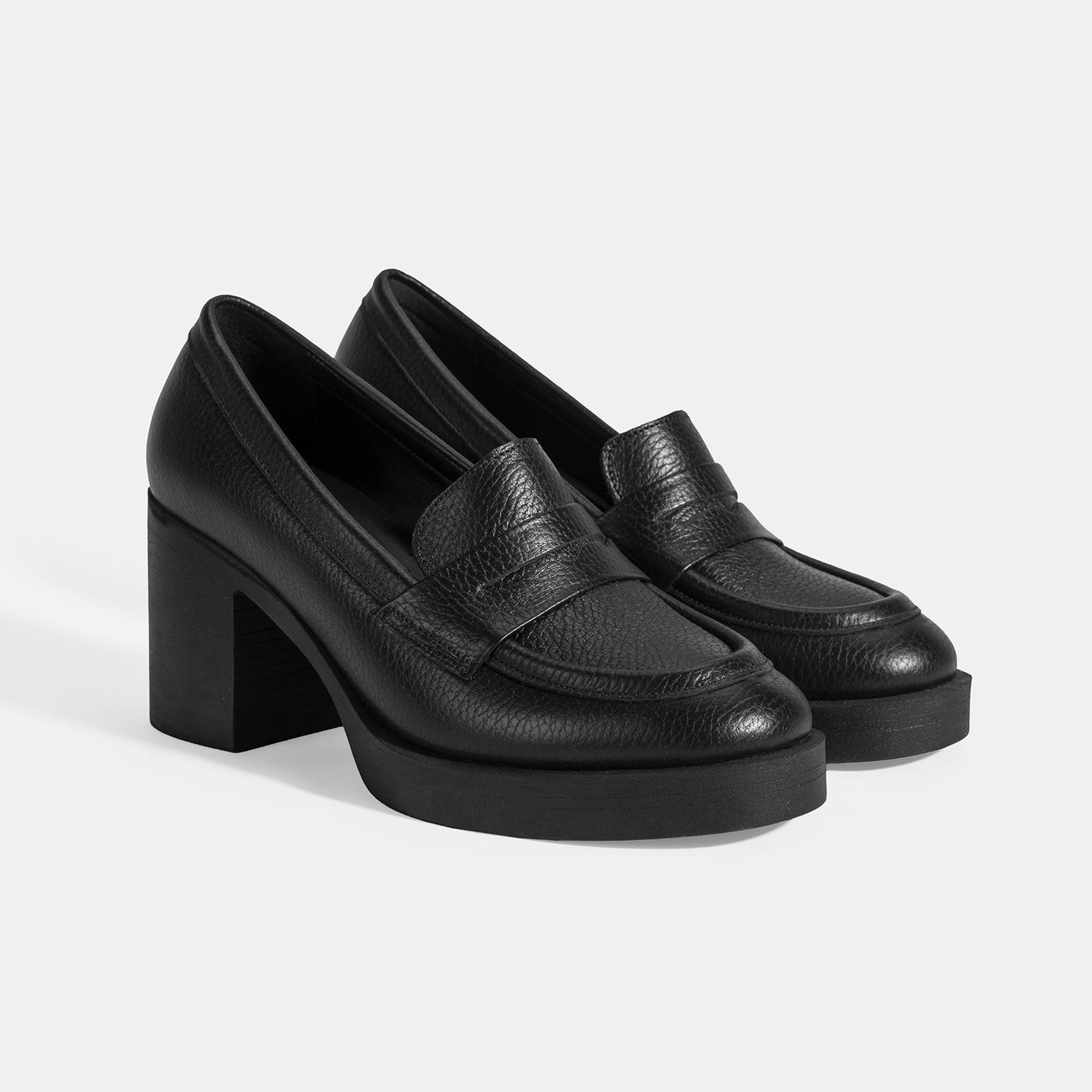 Kadın Siyah Kalın Topuklu Deri Loafer