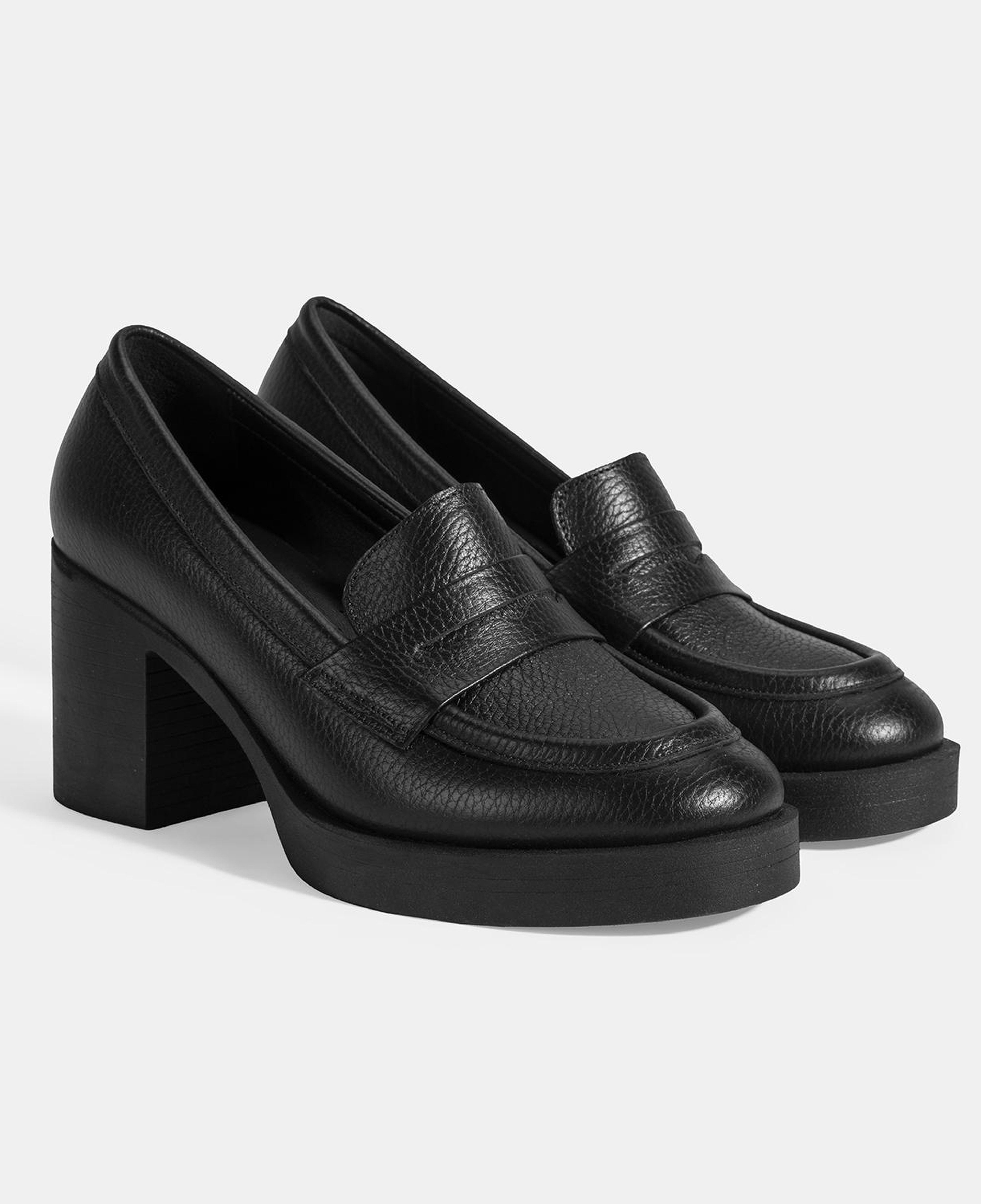Kadın Siyah Kalın Topuklu Deri Loafer
