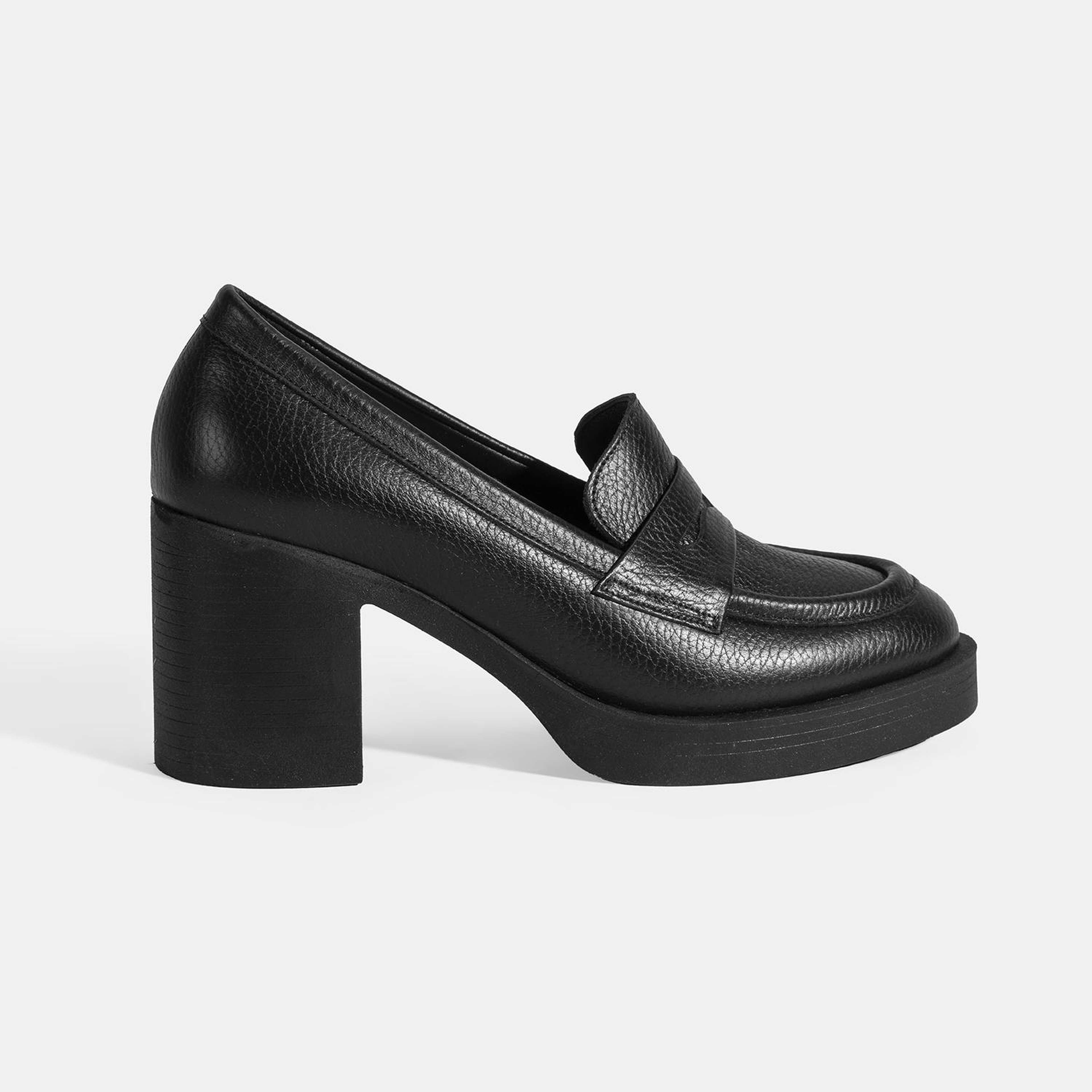 Kadın Siyah Kalın Topuklu Deri Loafer