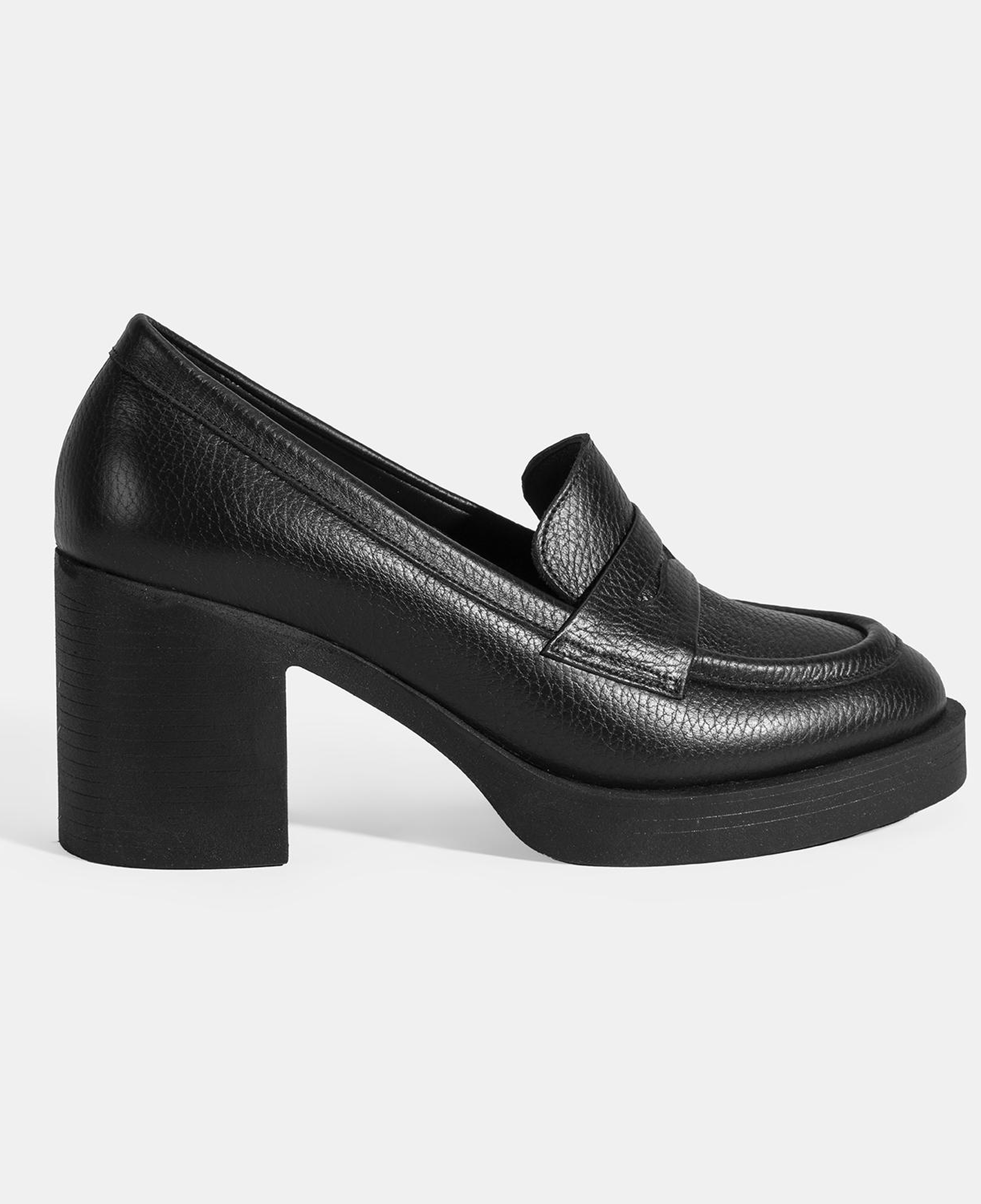 Kadın Siyah Kalın Topuklu Deri Loafer