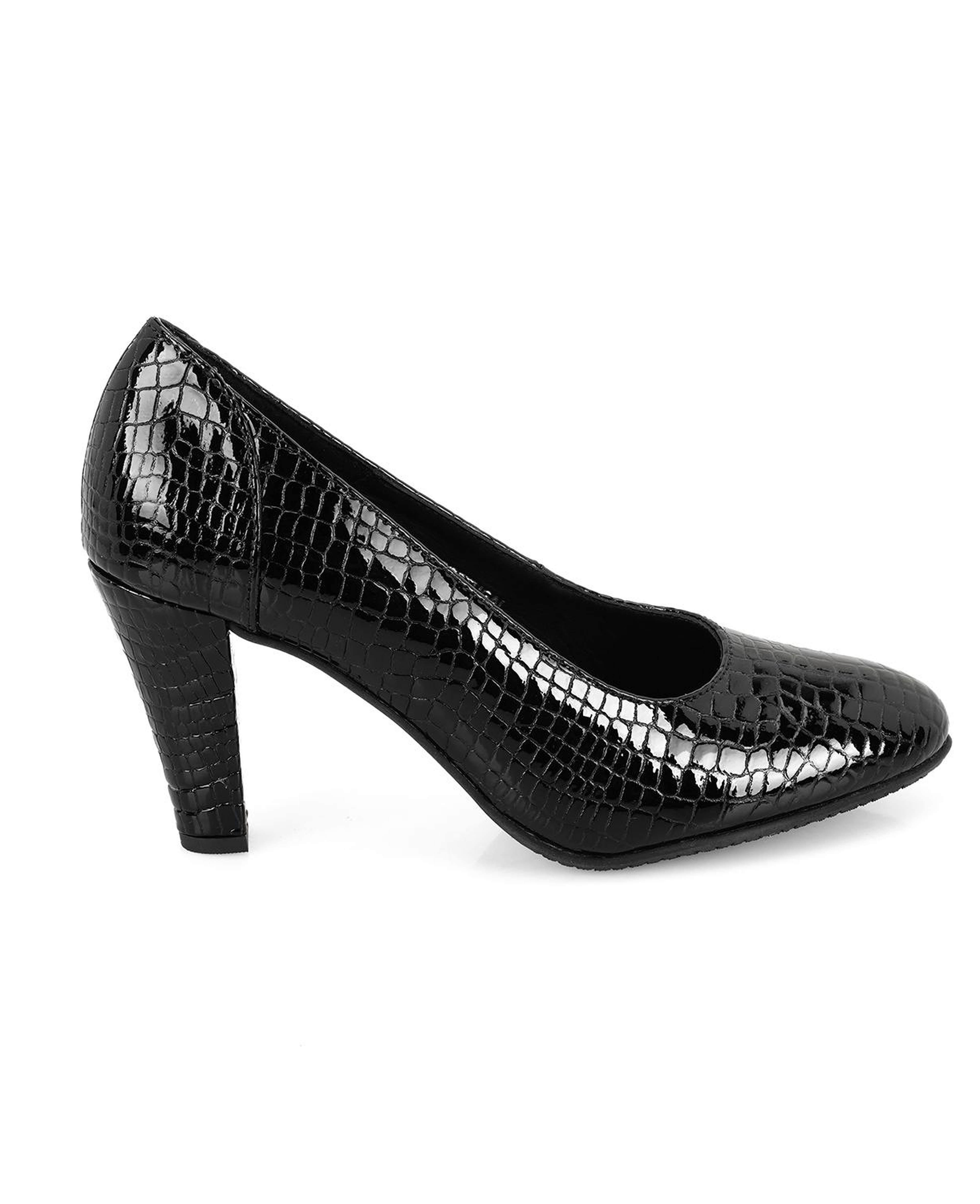 Kadın Siyah DesaComfort Kroko Baskılı Deri Klasik Ayakkabı