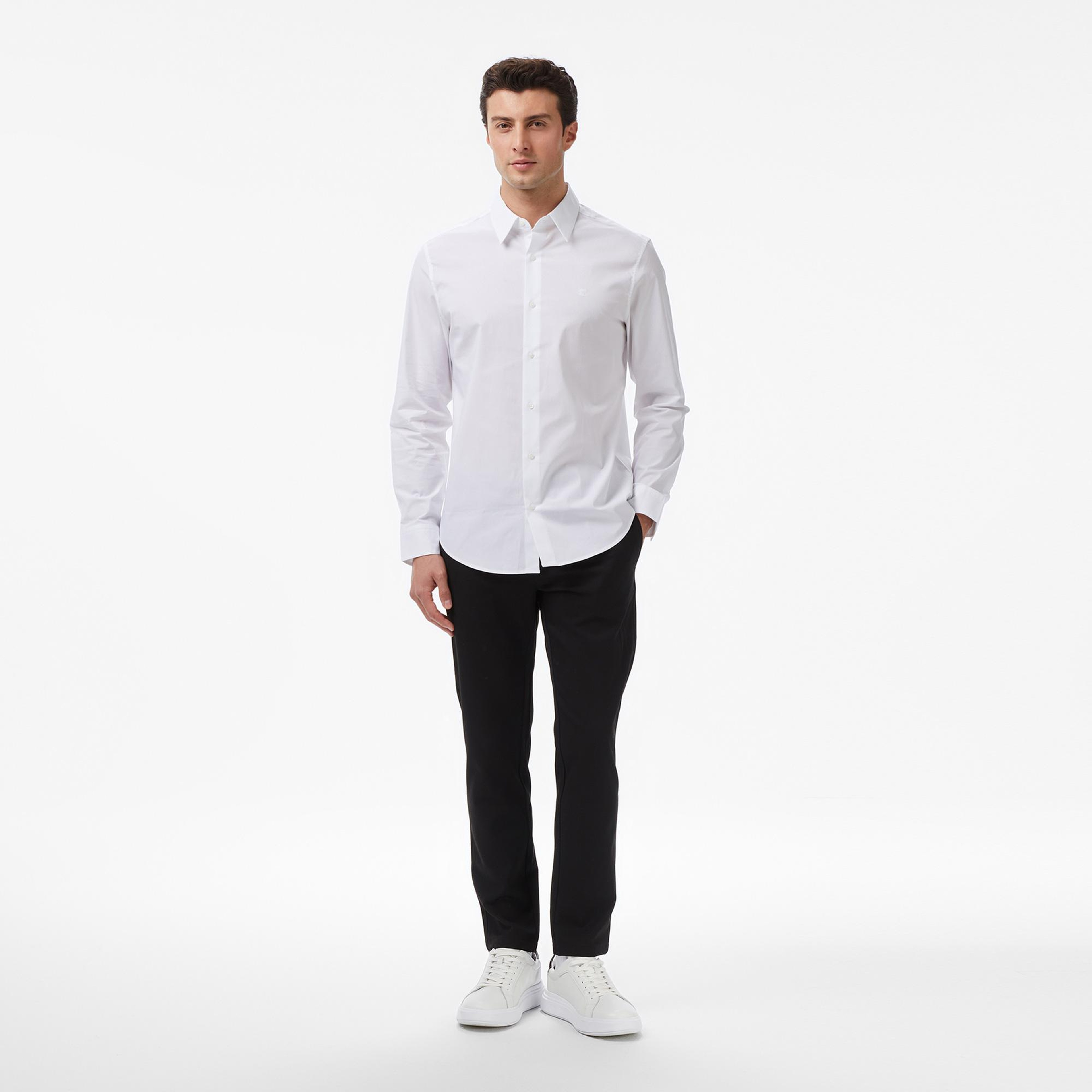 Calvin Klein Solid Stretch Classic Erkek Beyaz Gömlek