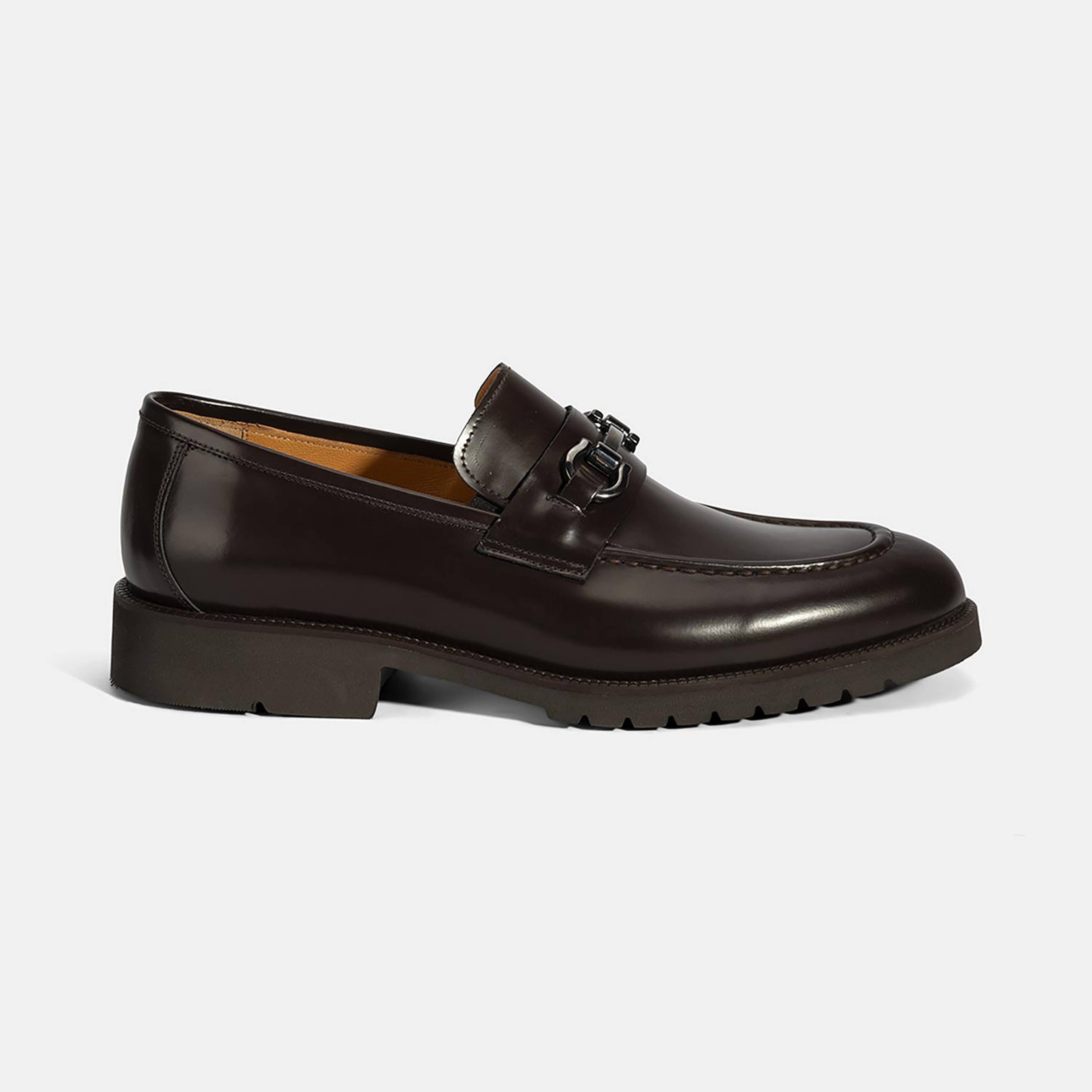 Erkek Kahve Metal Aksesuarlı Deri Loafer