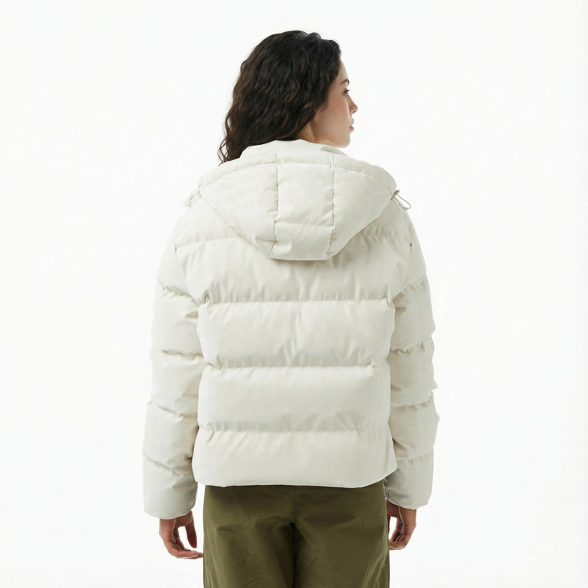 Lacoste Kadın Kapüşonlu Monogram Beyaz Mont