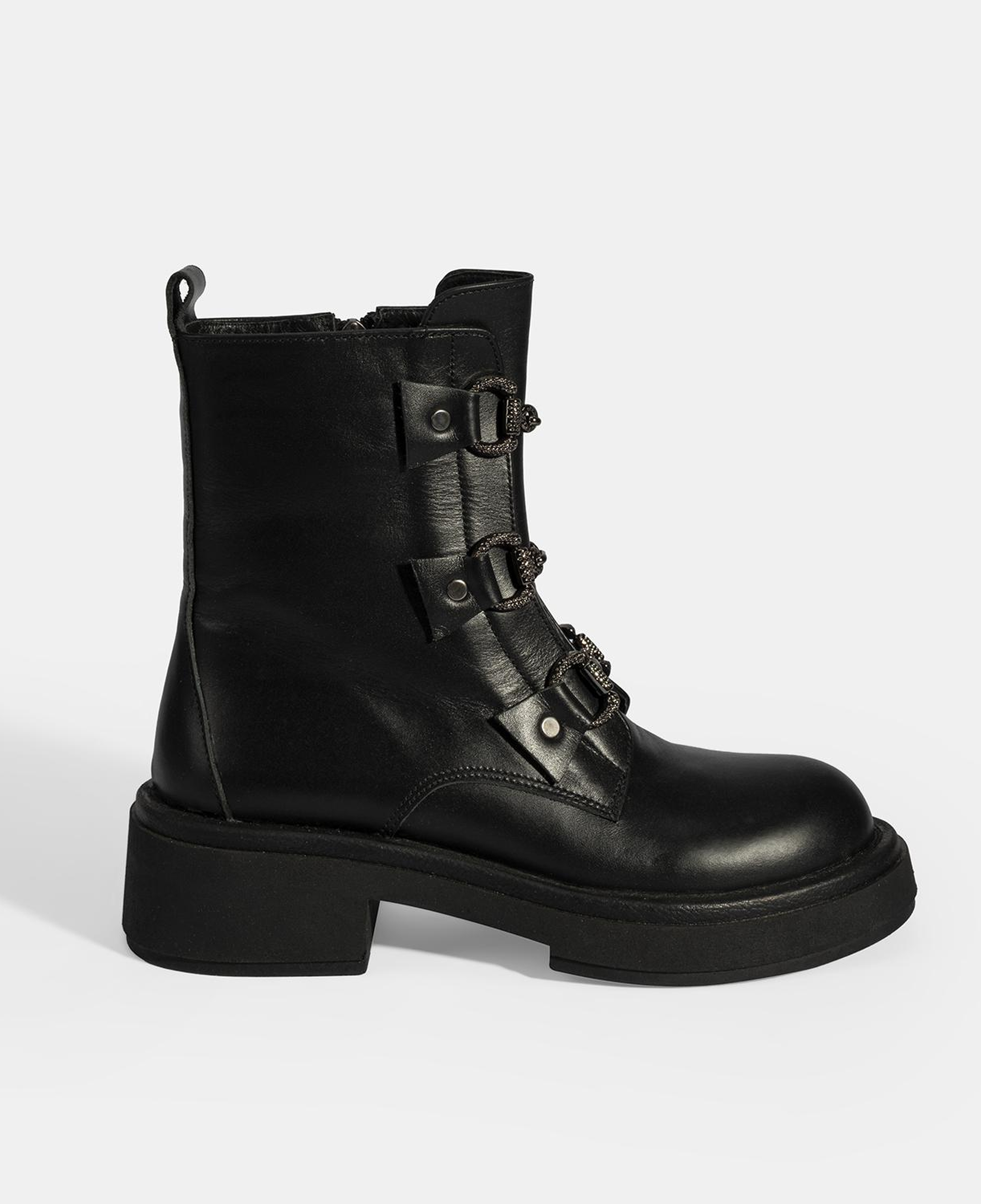 Kadın Siyah Metal Toka Detaylı Deri Postal Bot