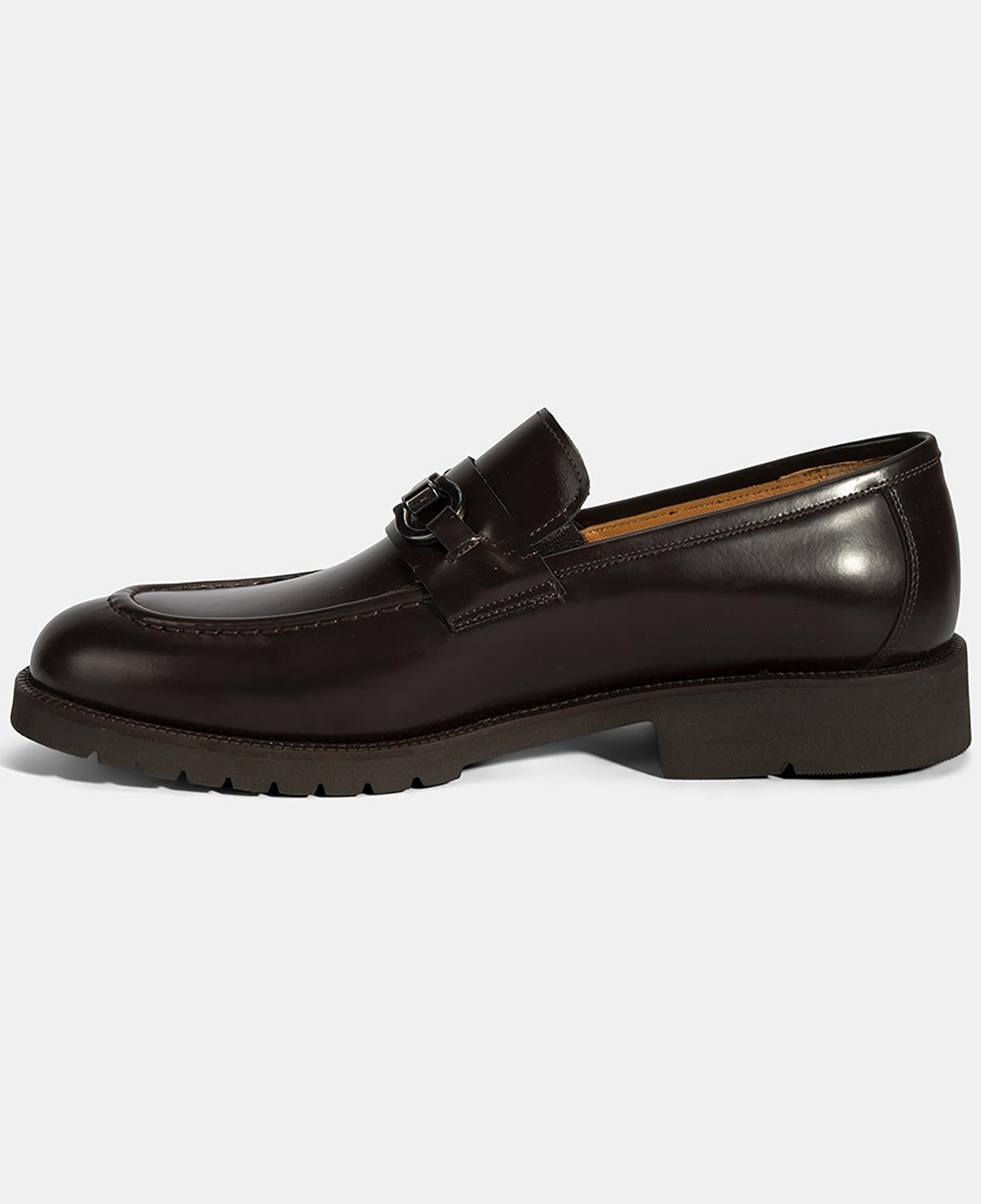 Erkek Kahve Metal Aksesuarlı Deri Loafer