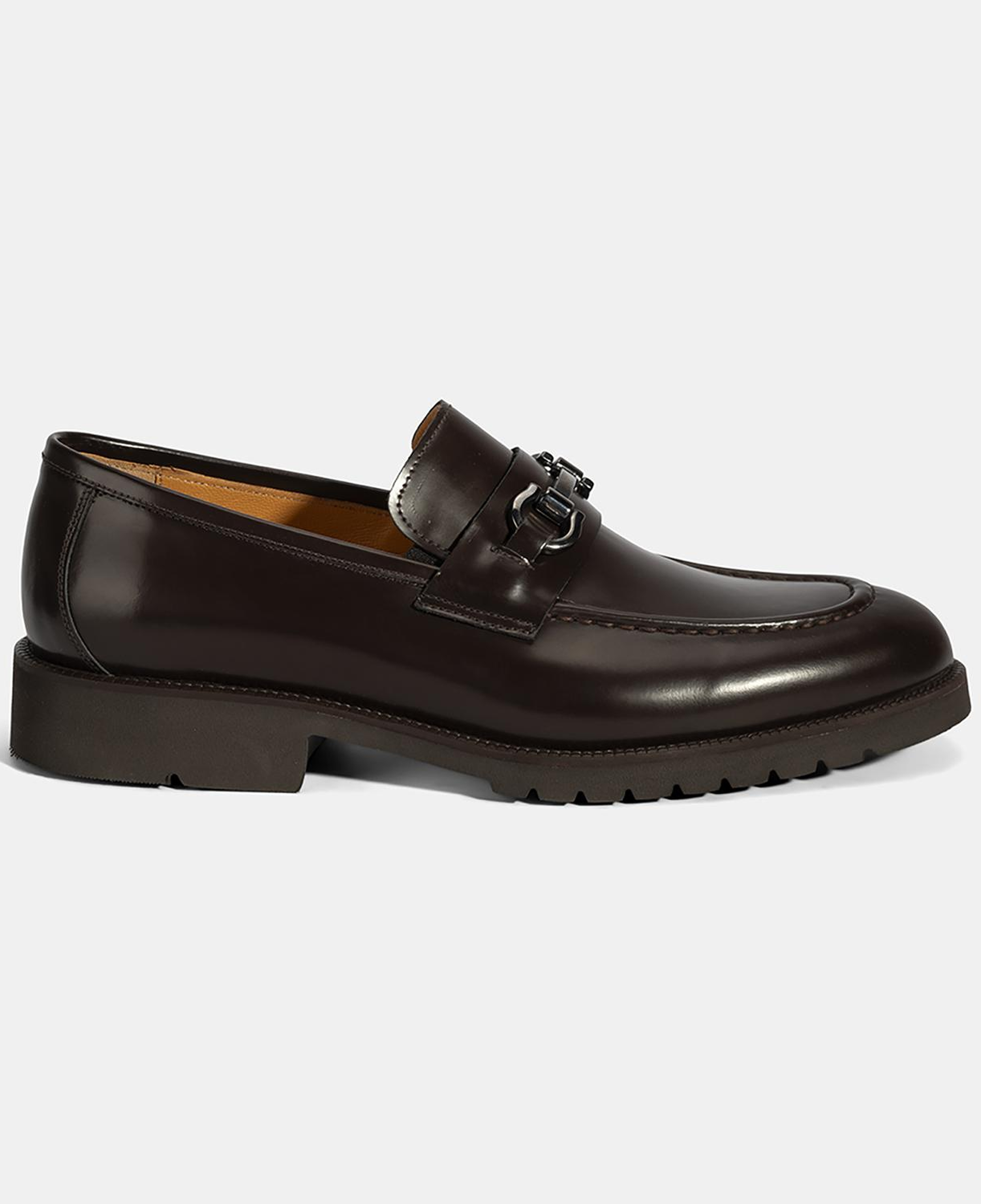 Erkek Kahve Metal Aksesuarlı Deri Loafer