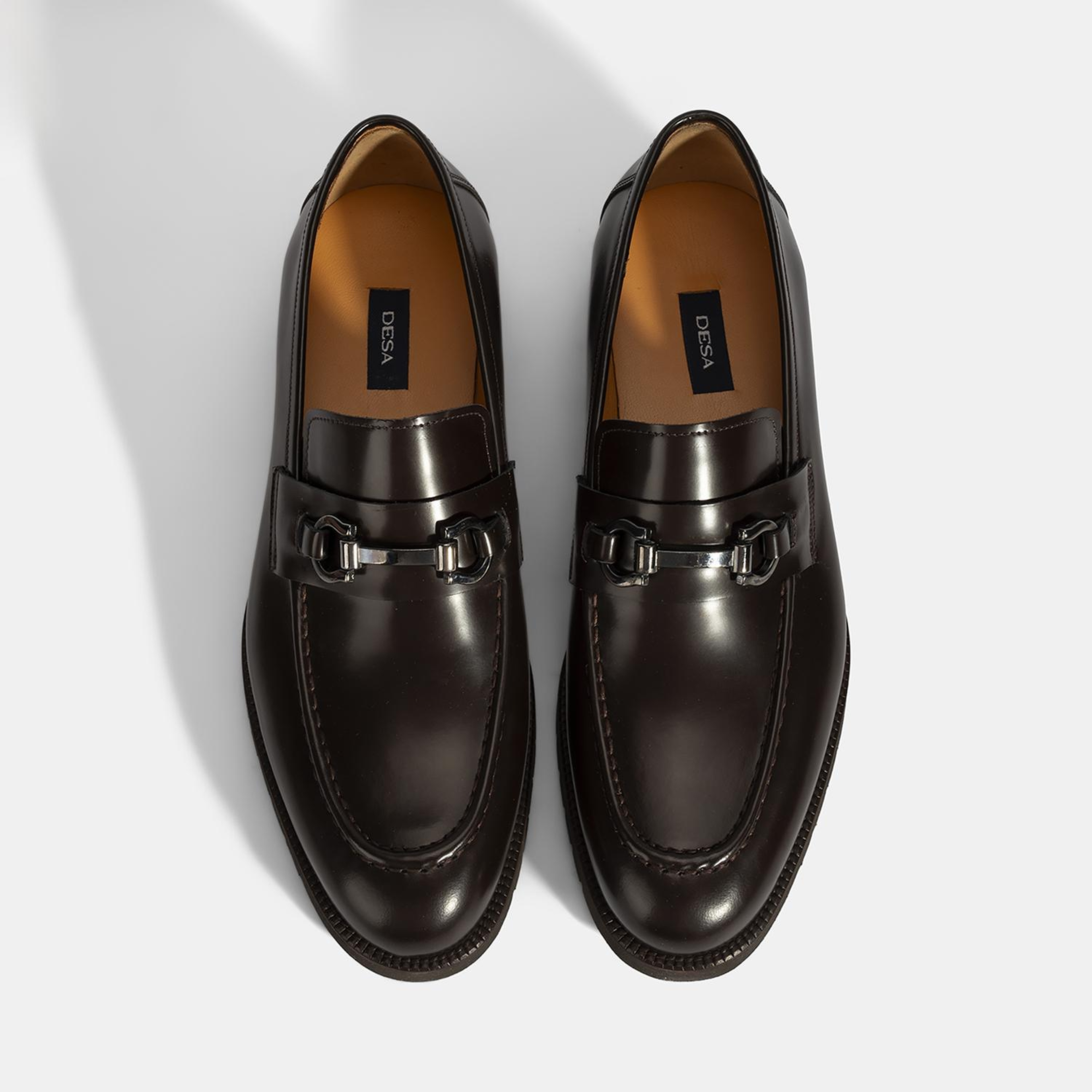 Erkek Kahve Metal Aksesuarlı Deri Loafer