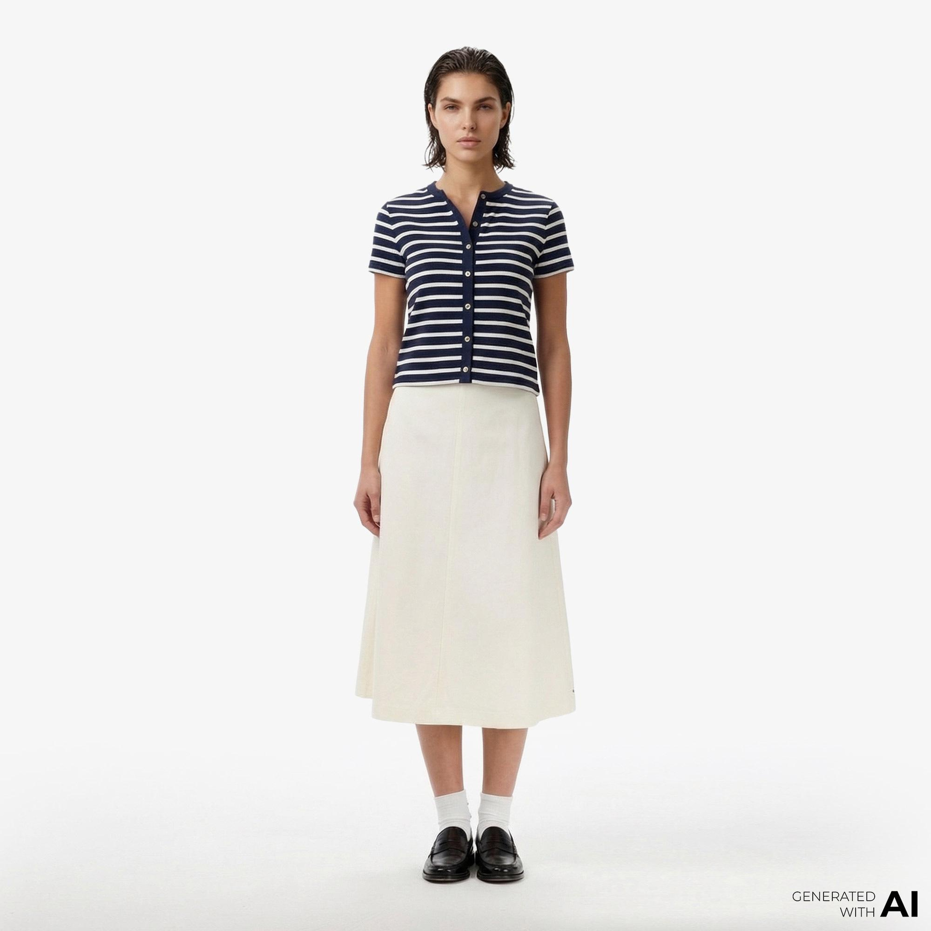 Tommy Hilfiger Gold Button Kadın Bej Etek