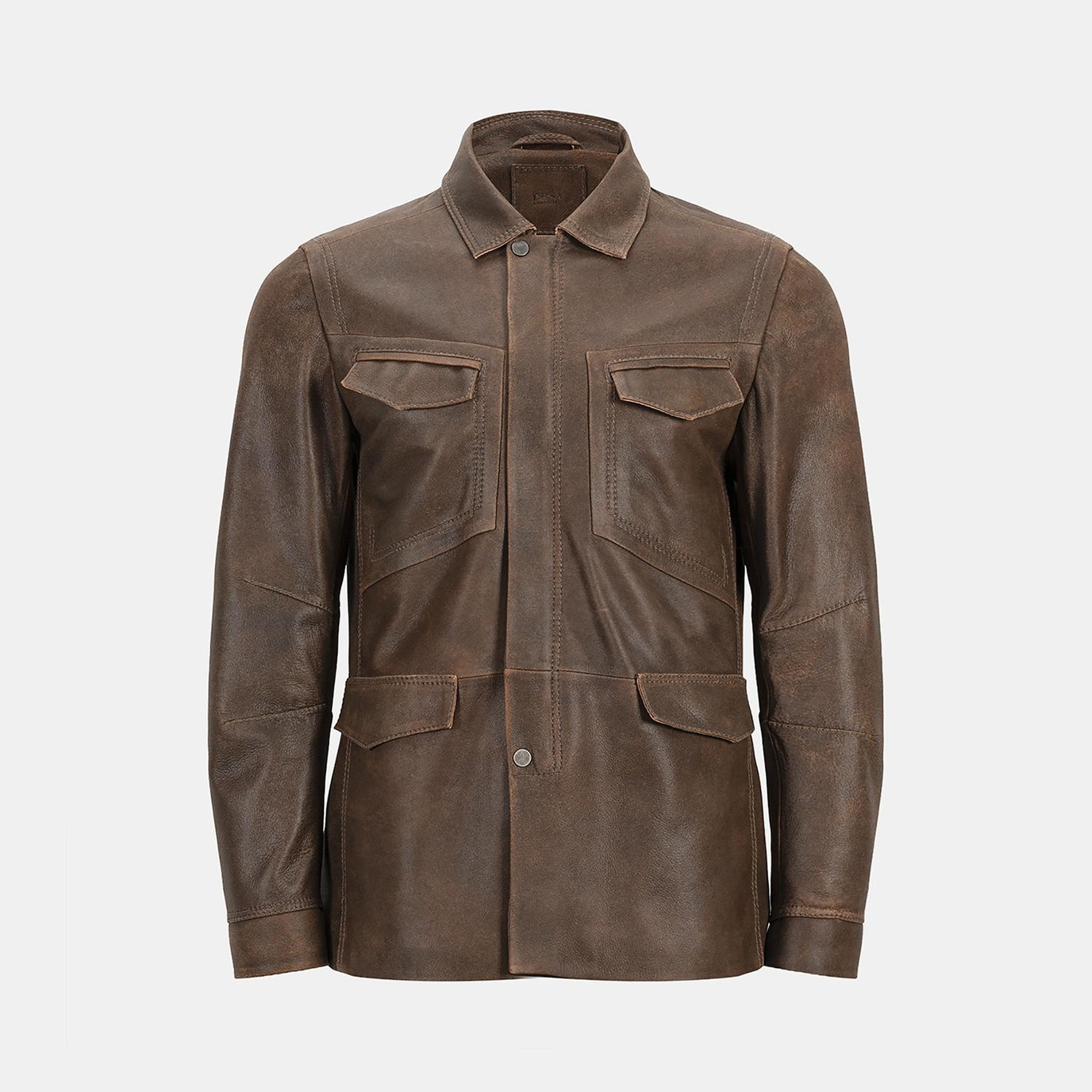 Erkek Taba Gömlek Yakalı Deri Mont