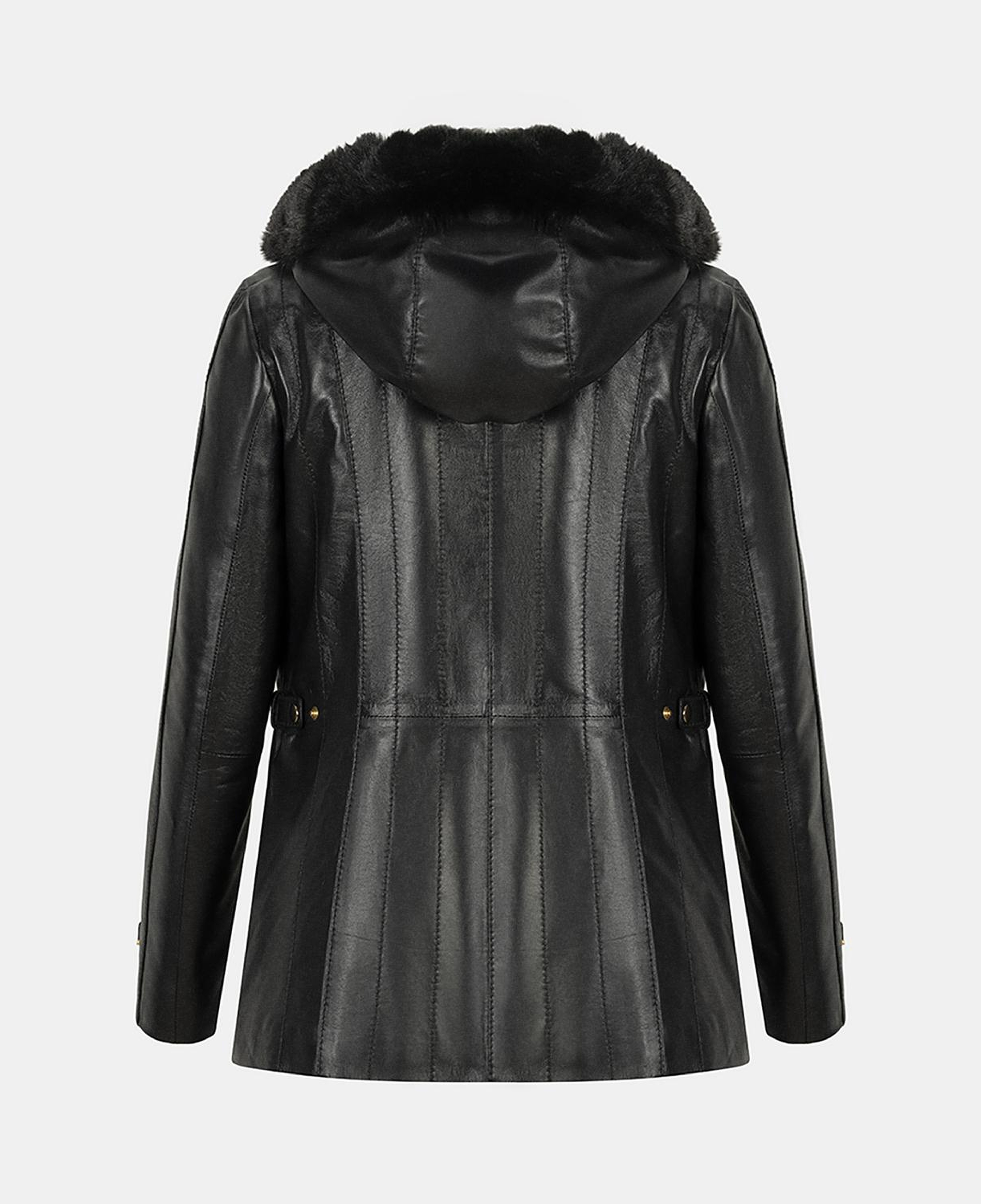 DESA Kadın Siyah Kapüşonlu Deri Mont
