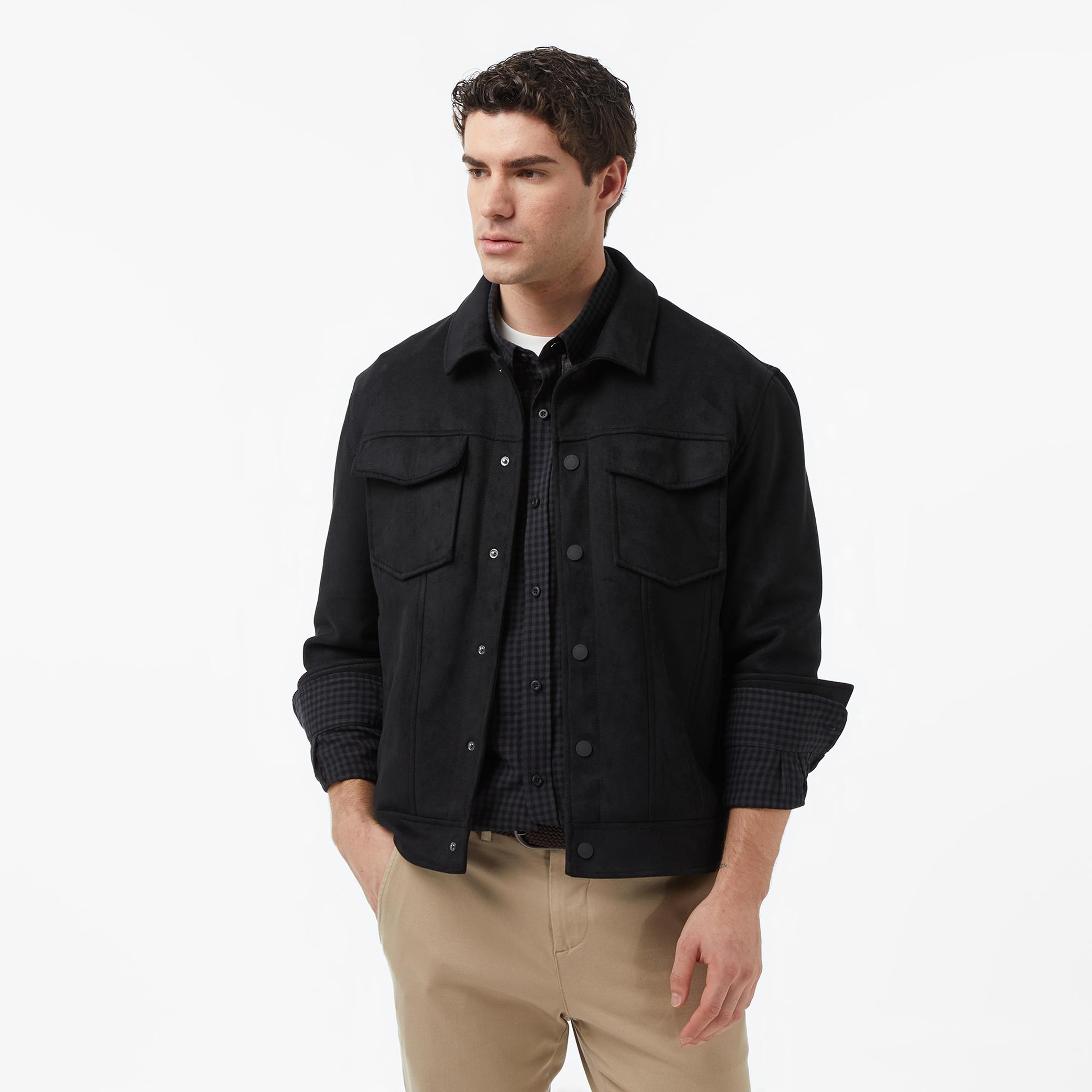 Nautica Erkek Siyah Regular Fit Süet Ceket