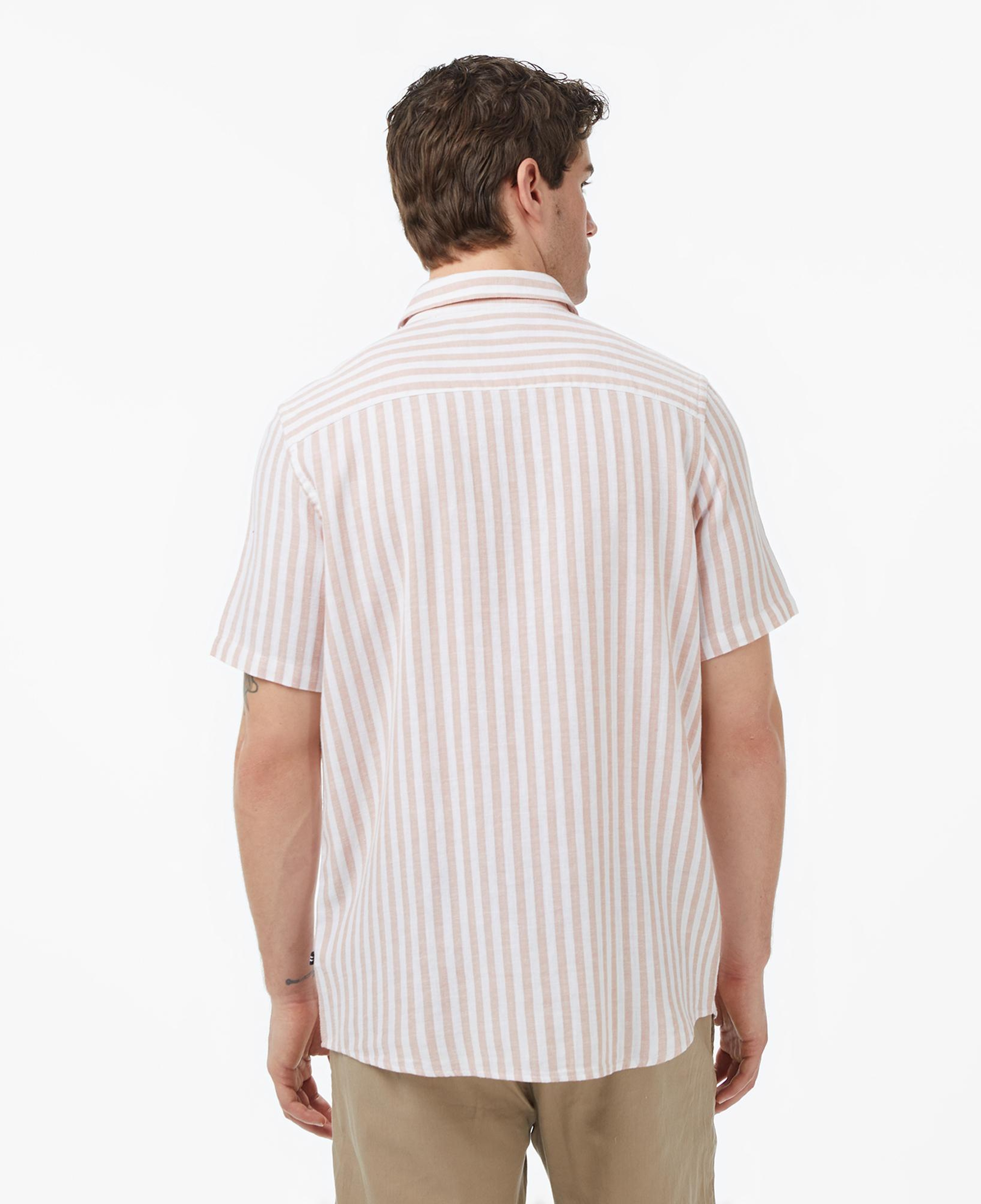 Nautica Erkek Bej Regular Fit Kısa Kollu Çizgili Gömlek