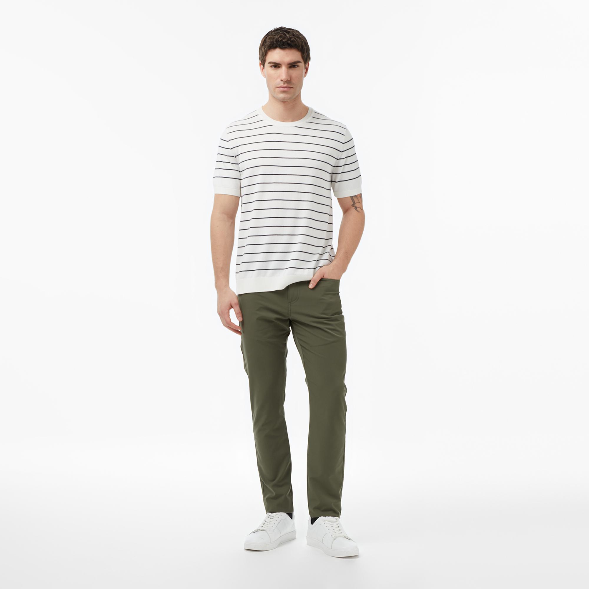 Nautica Erkek Krem Regular Fit Kısa Kollu Çizgili Triko