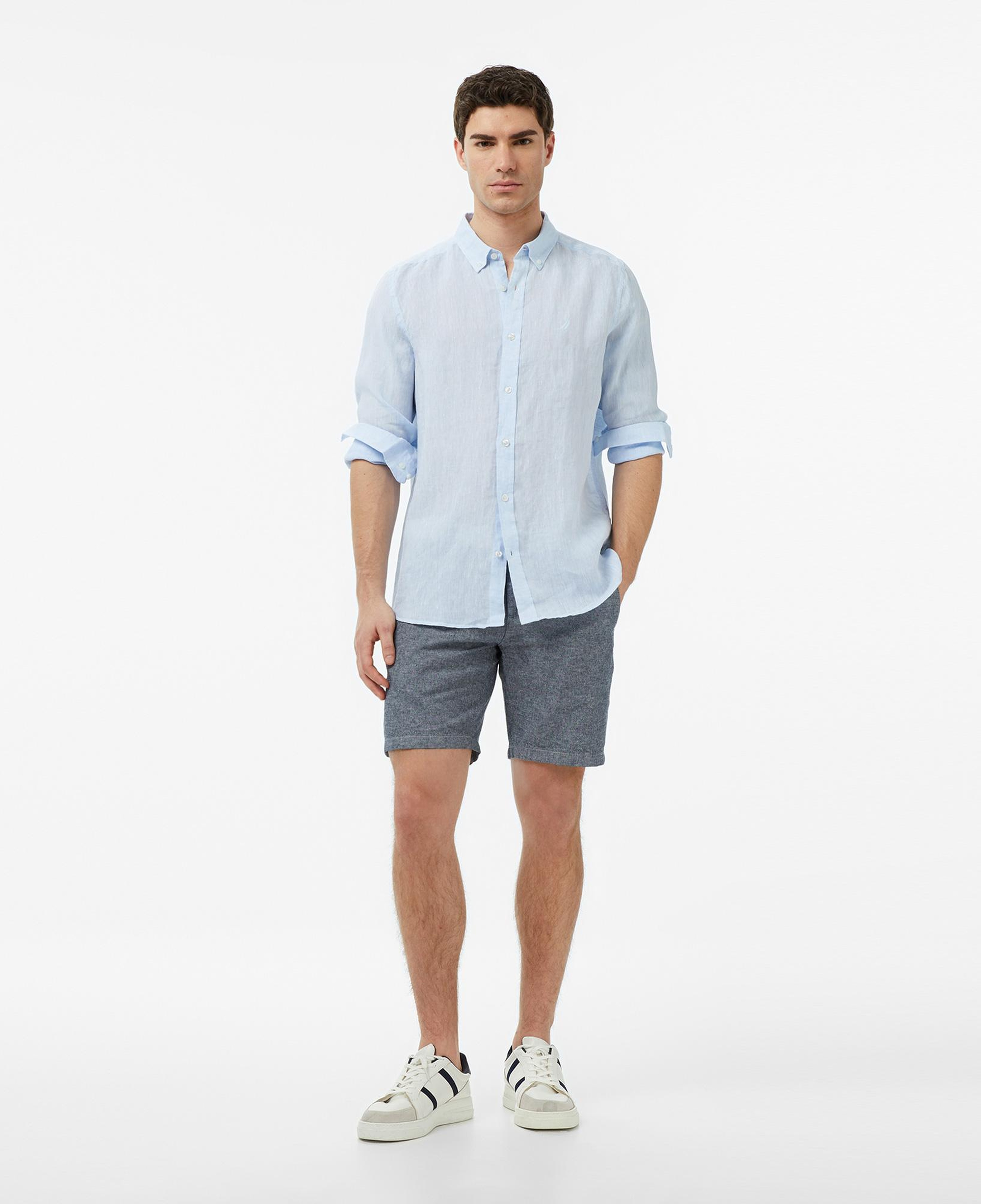 Nautica Erkek Mavi Regular Fit Keten Gömlek