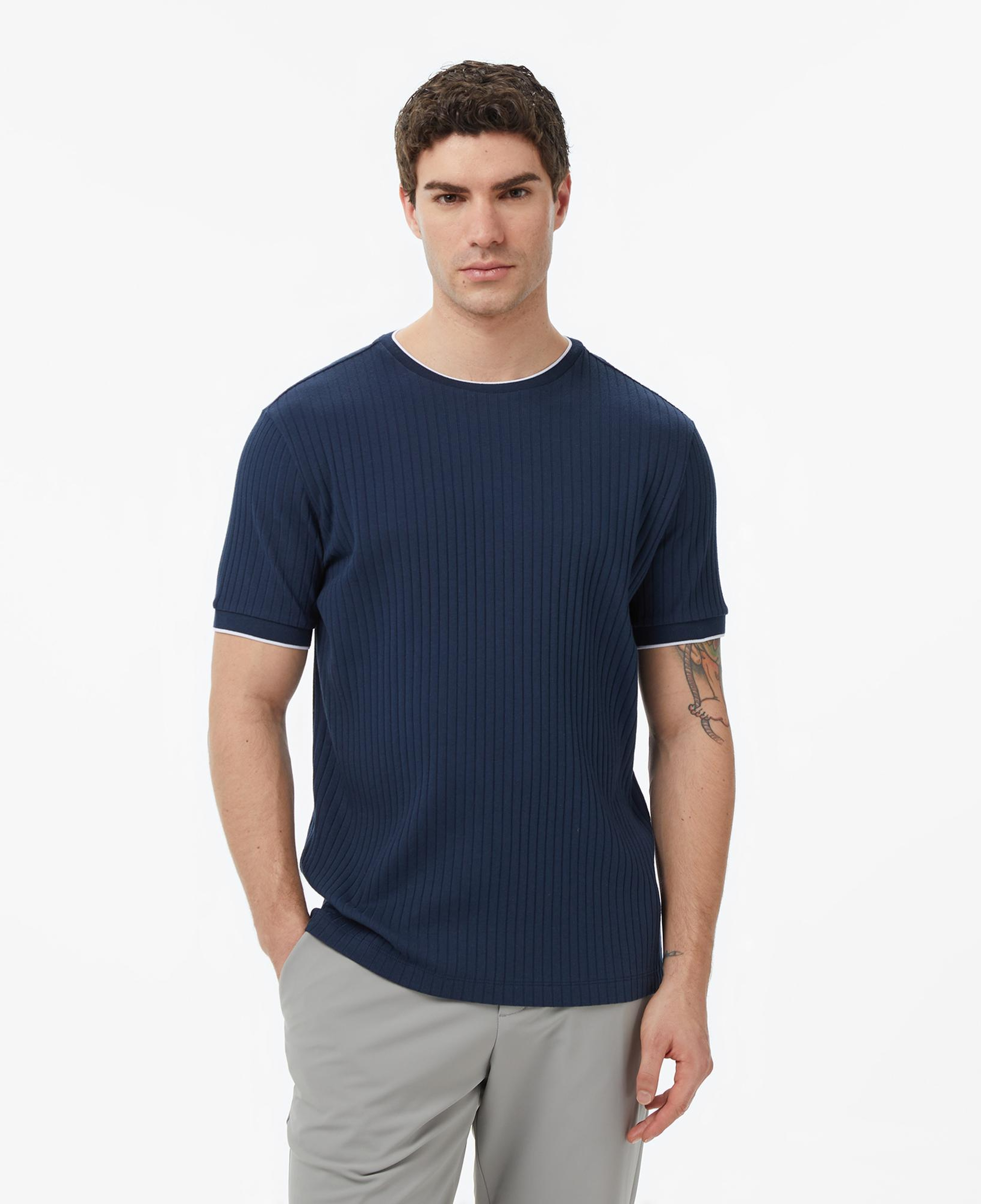 Nautica Erkek Lacivert Regular Fit Çizgili T-Shirt