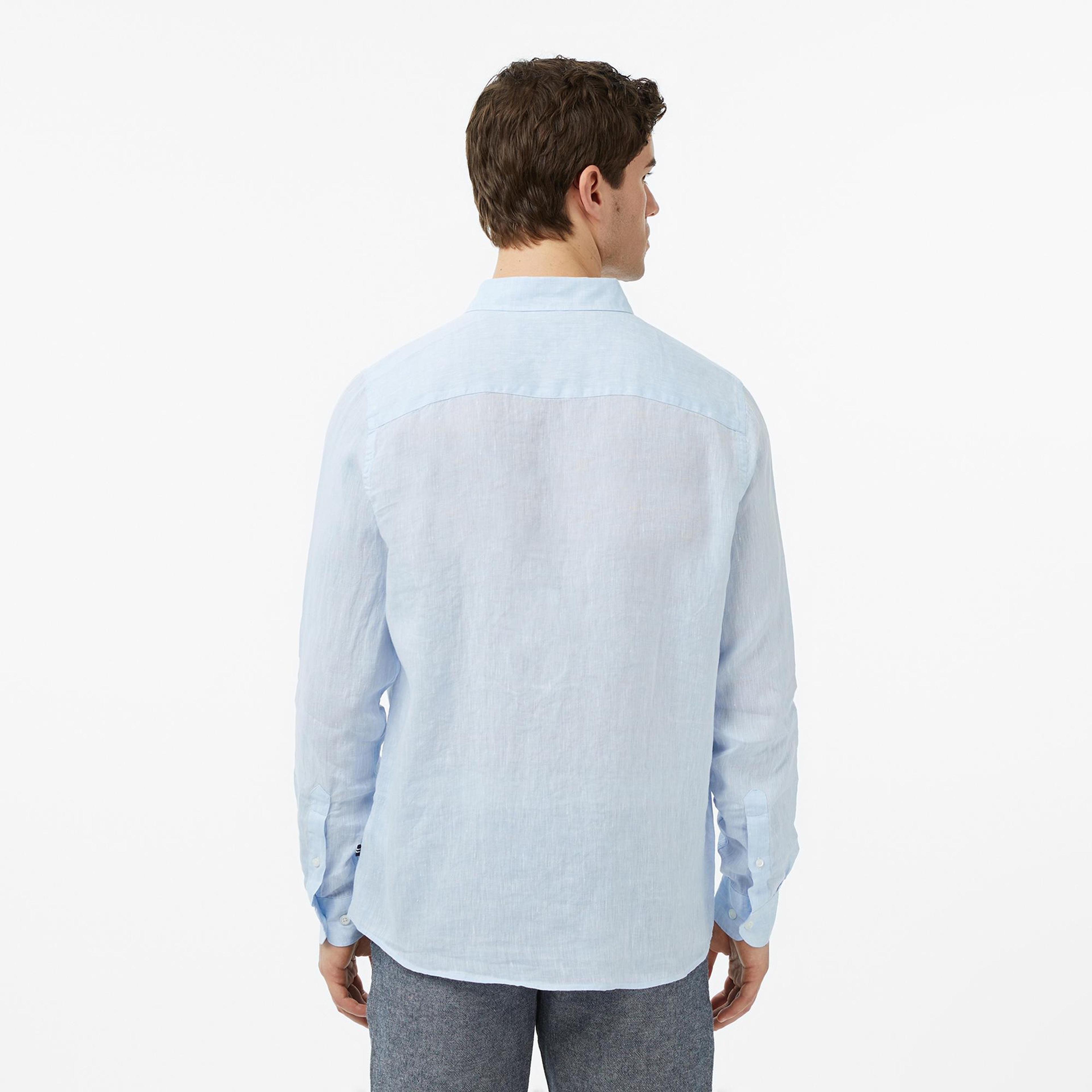 Nautica Erkek Mavi Regular Fit Keten Gömlek