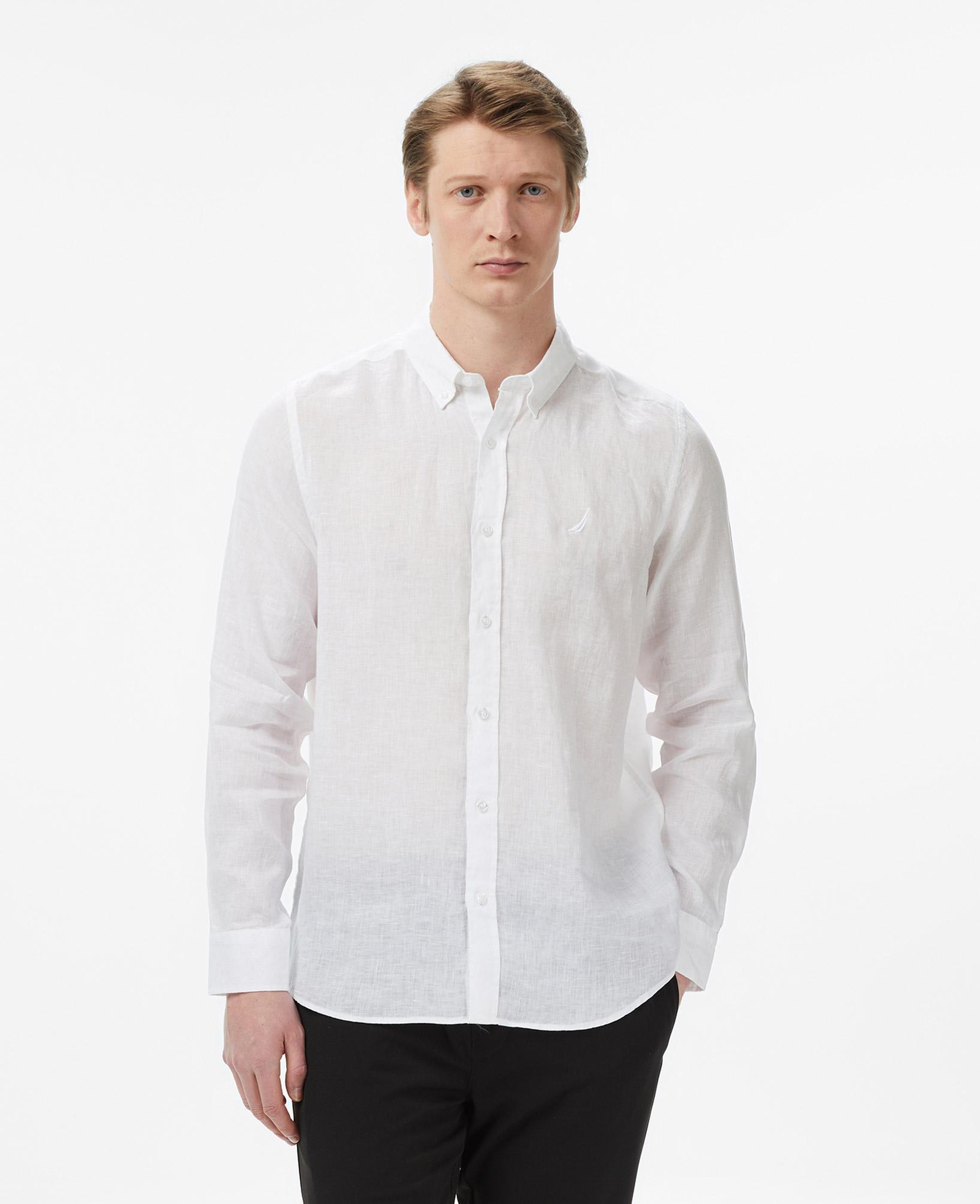 Nautica Erkek Beyaz Regular Fit Keten Gömlek